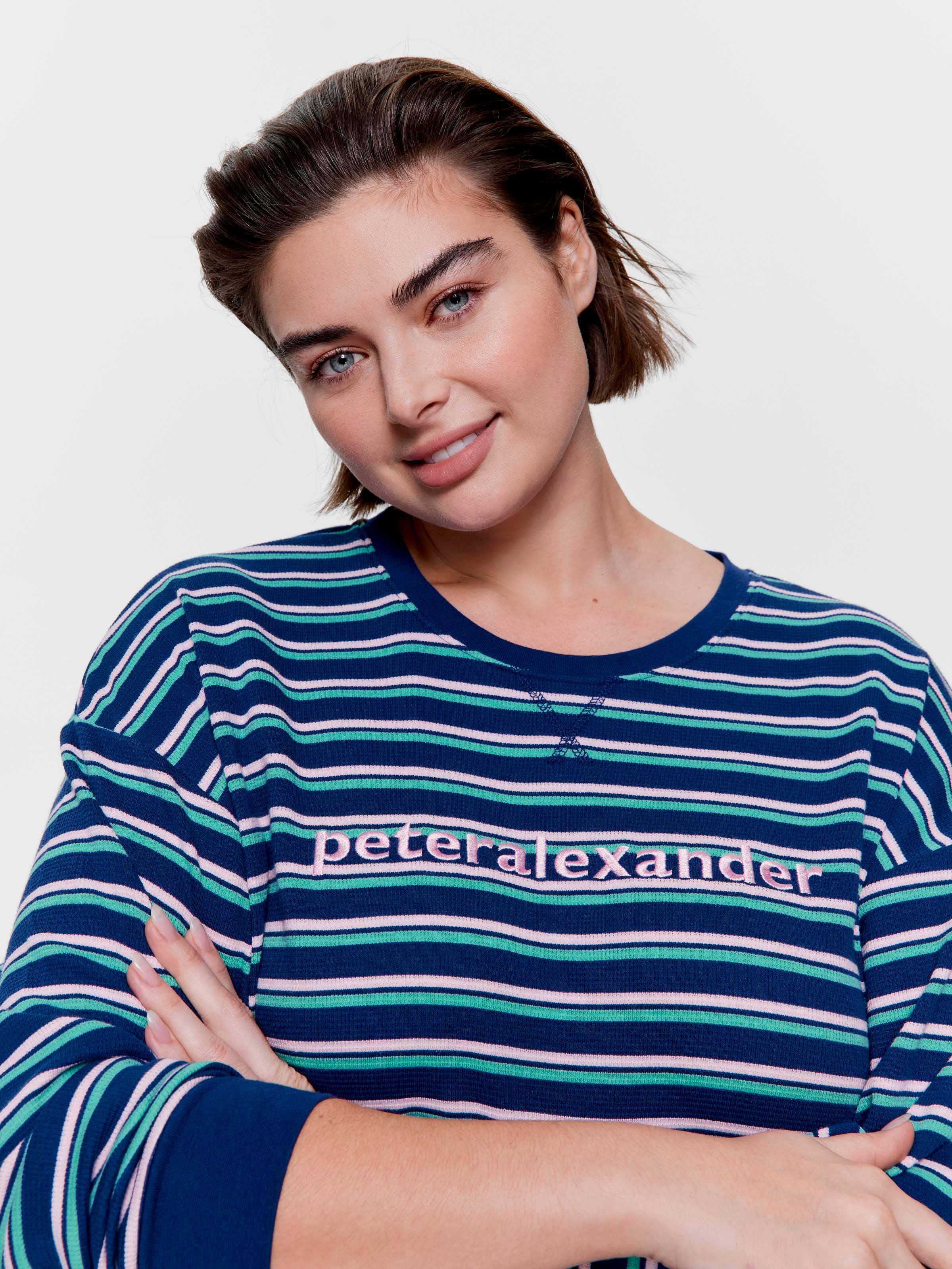 P.A. Plus Navy Stripe Waffle Long Sleeve Nightie