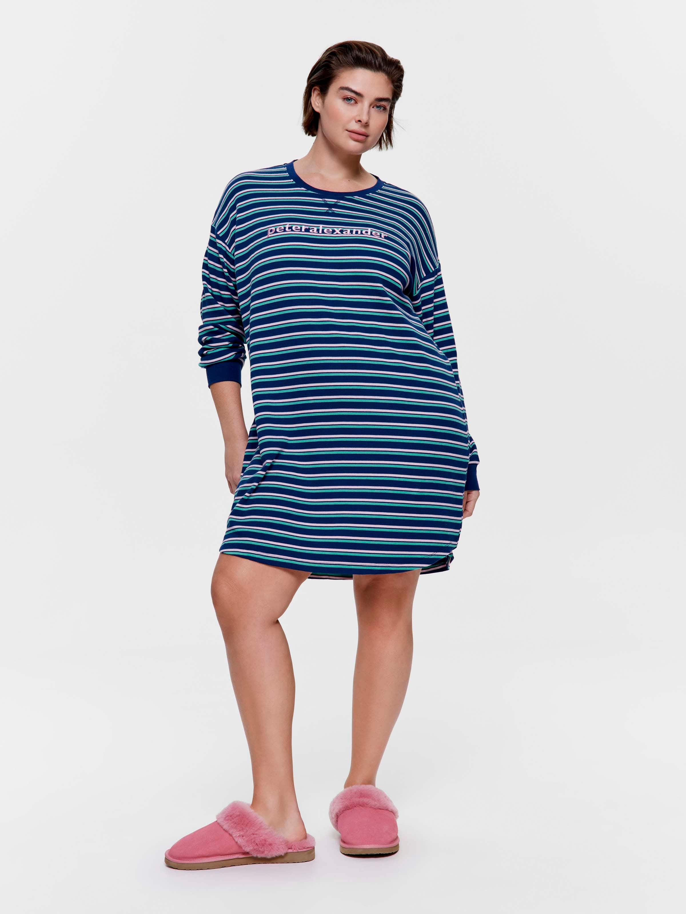 P.A. Plus Navy Stripe Waffle Long Sleeve Nightie