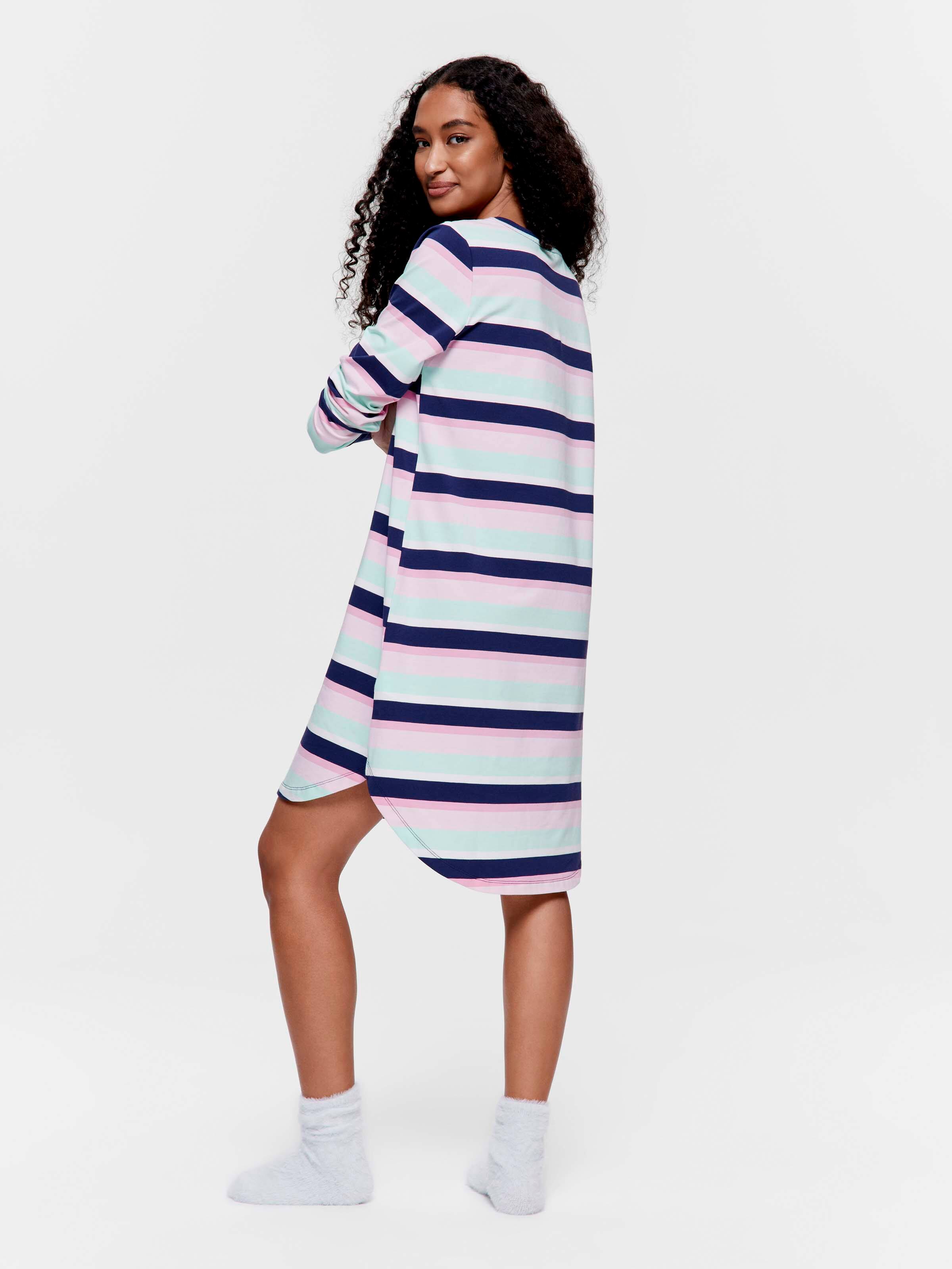 Stripe V Neck Long Sleeve Nightie