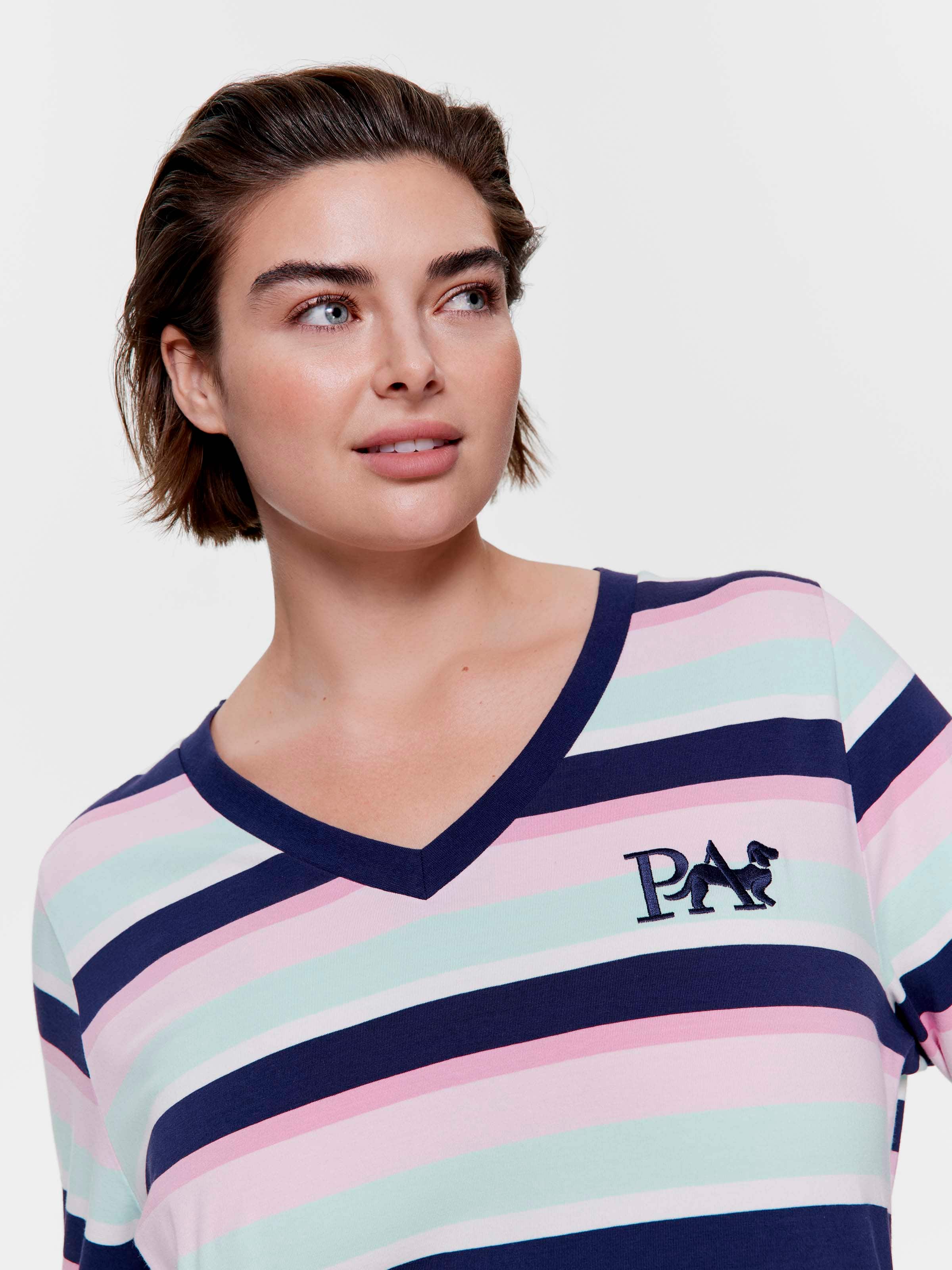 P.A. Plus Stripe V Neck Long Sleeve Nightie