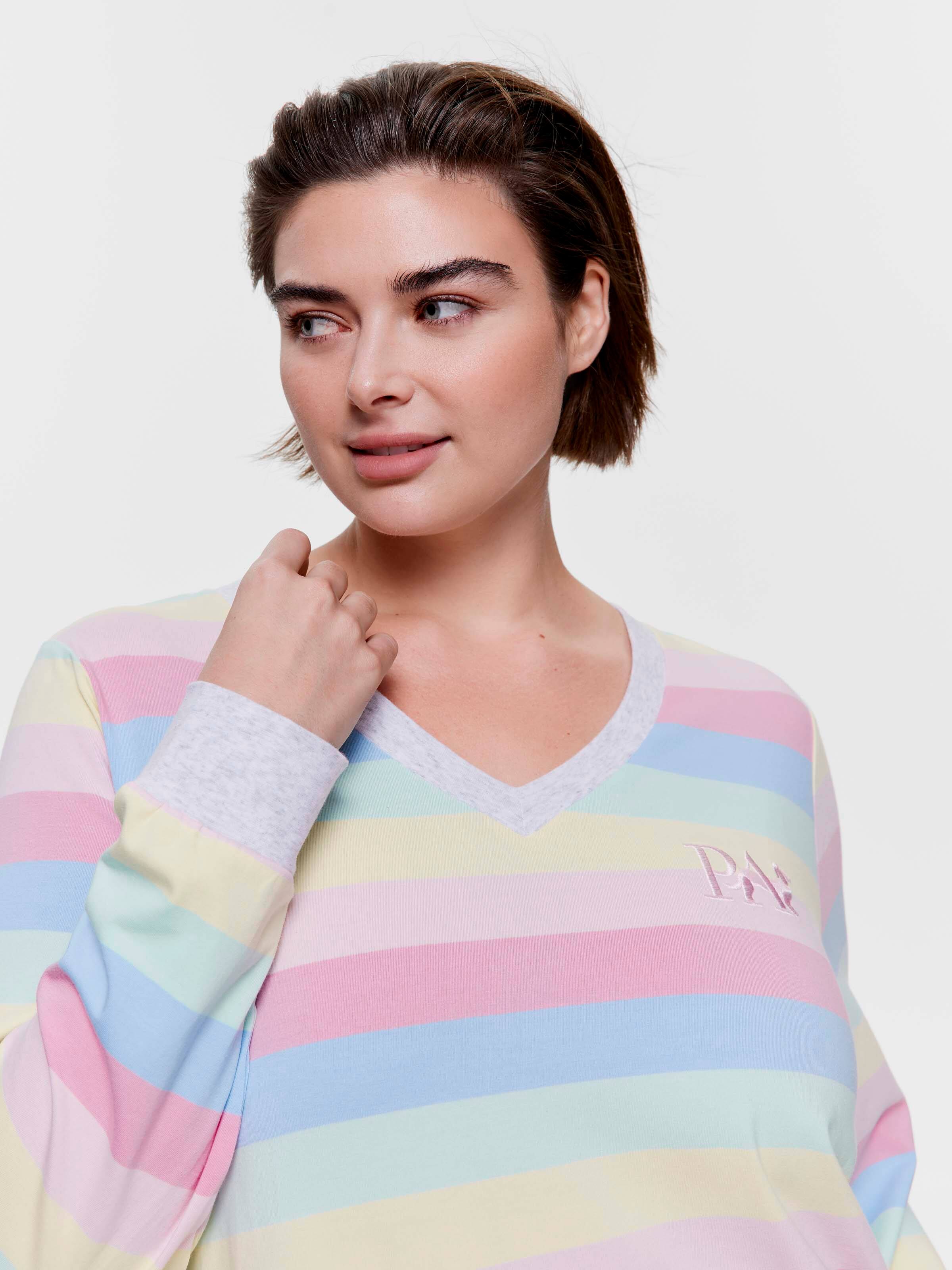 P.A. Plus Pastel Stripe V-Neck Long Sleeve Nightie