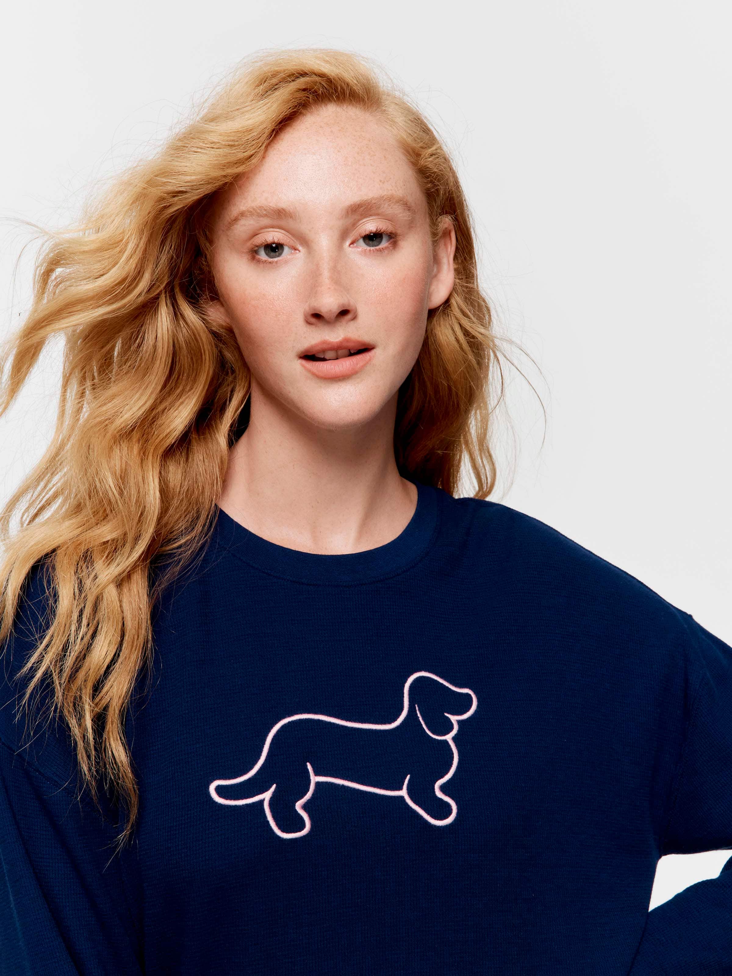 Navy Pa Waffle Long Sleeve Nightie