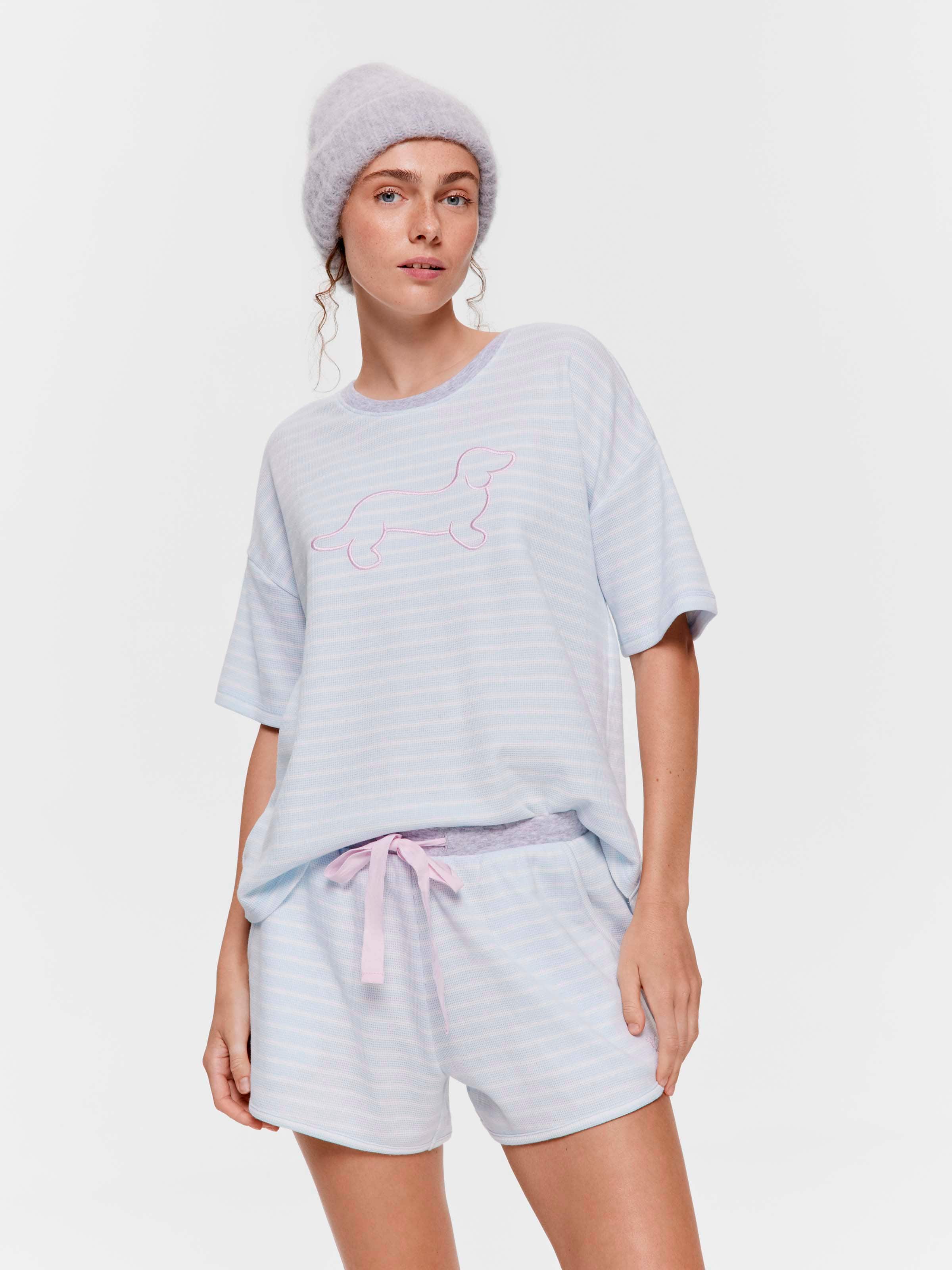 Blue Stripe Waffle Mid Short