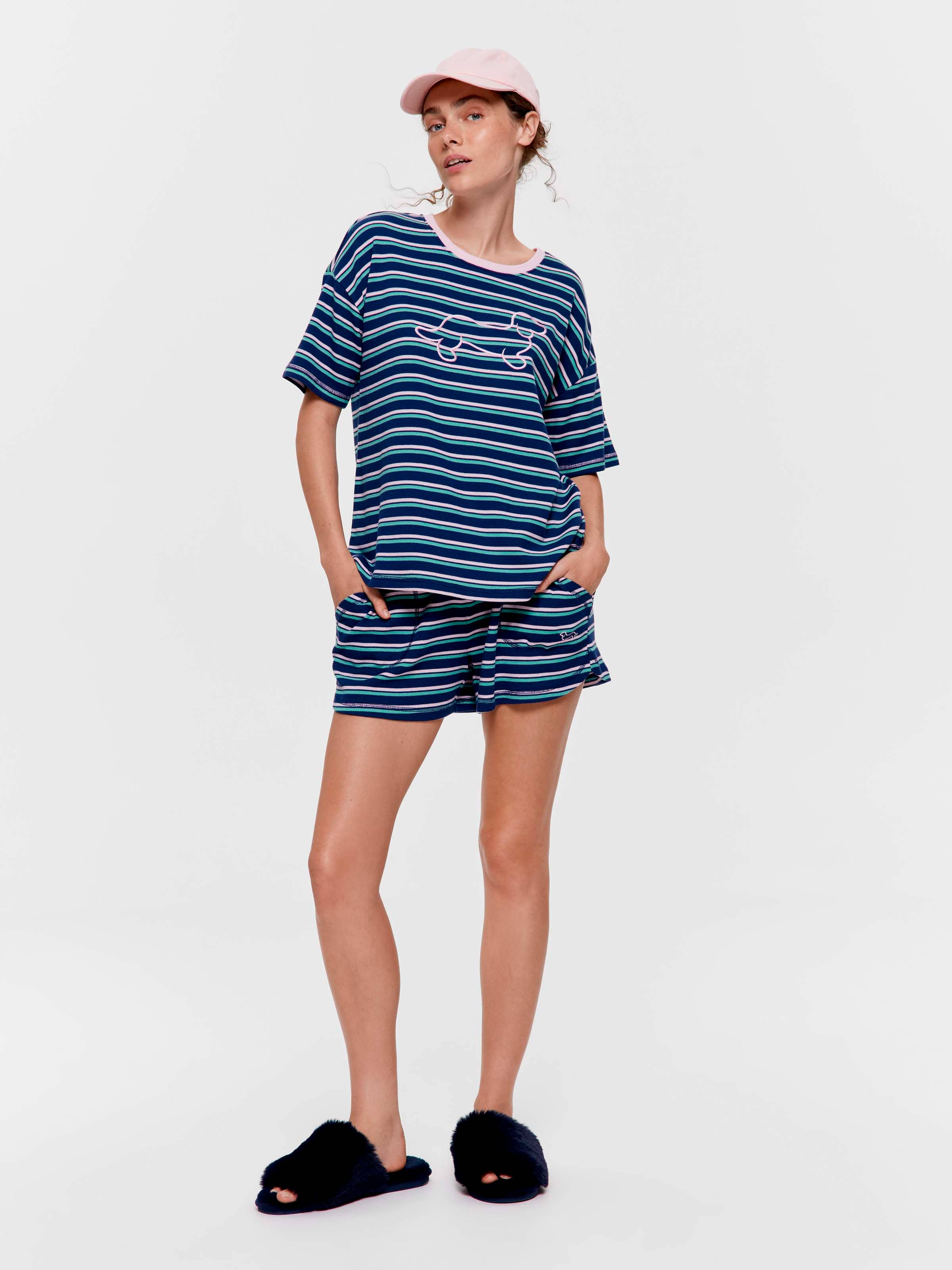 Navy Stripe Logo Waffle Tee