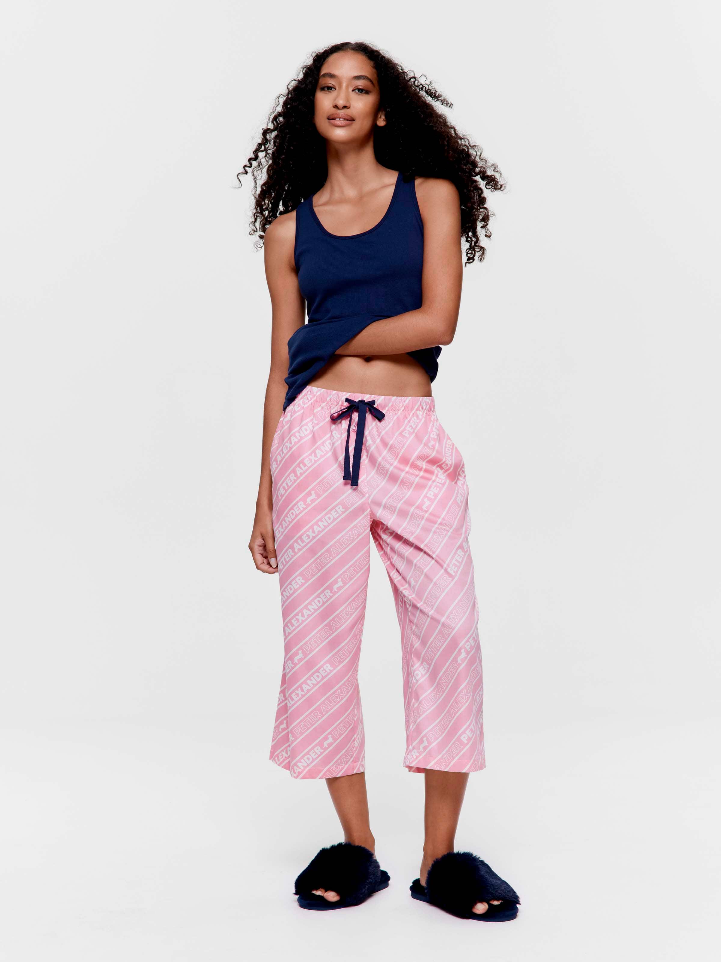 Branded Diagonal Stripe 100% Cotton 3/4 Pj Pant