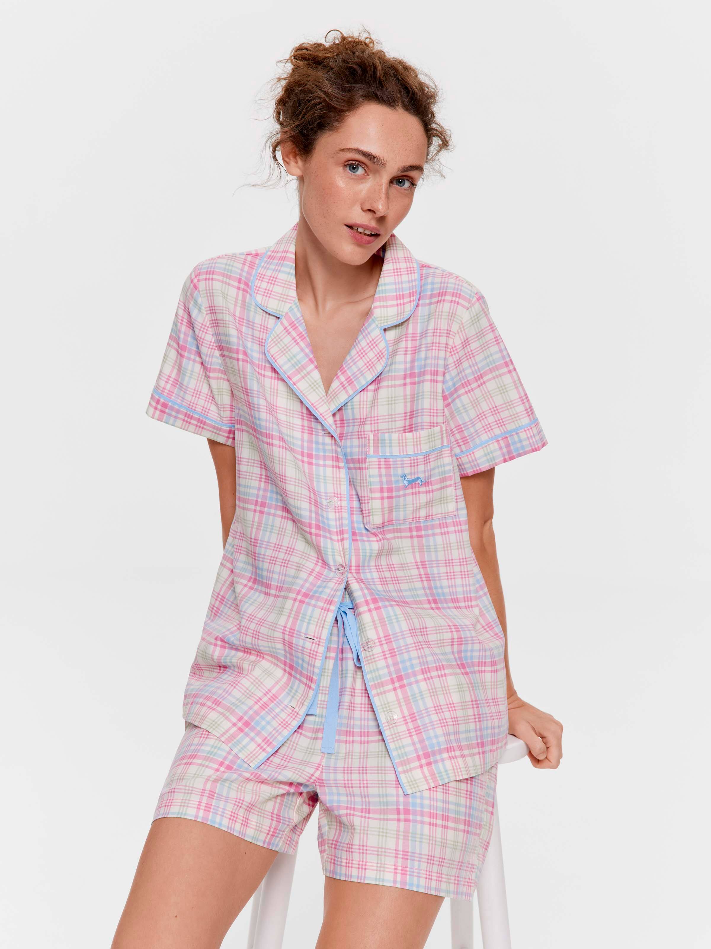 Pastel Check 100% Cotton Shortie Pj Set