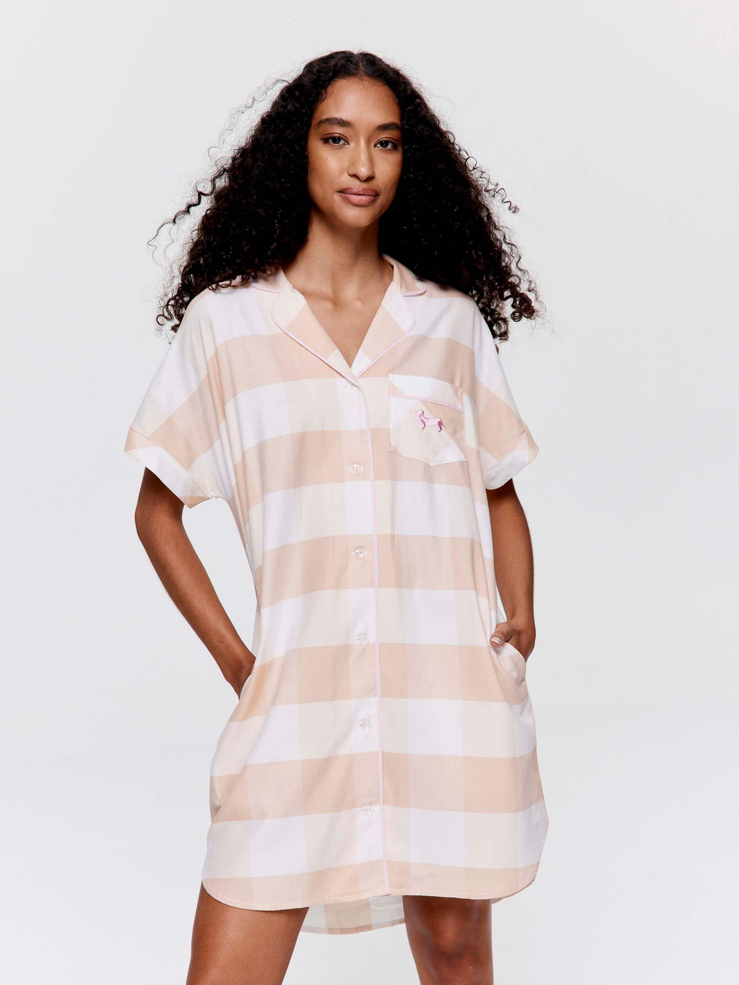 Caramel Gingham 100% Cotton Boyfriend Nightshirt