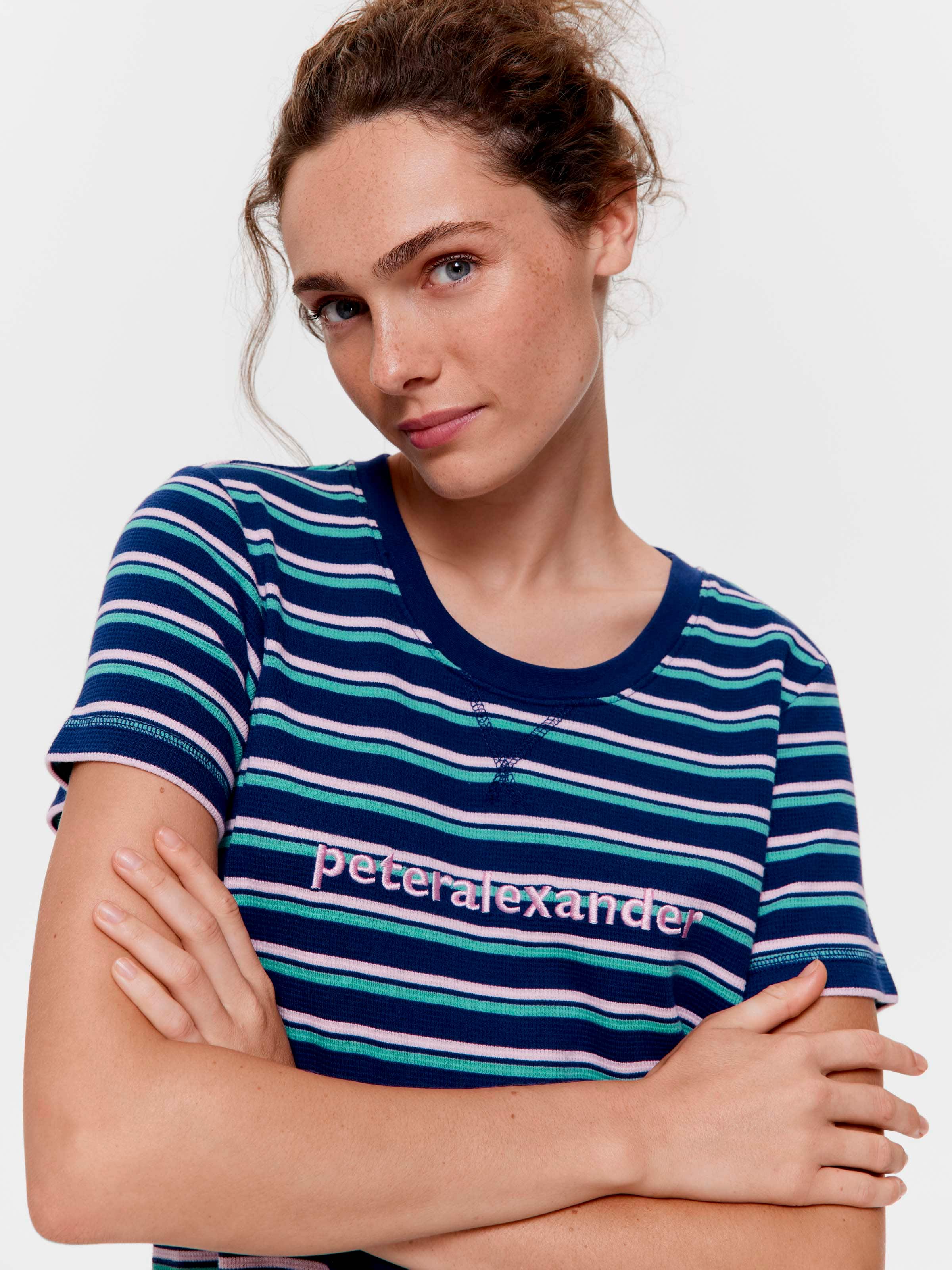 Navy Stripe Waffle Sleep Tee