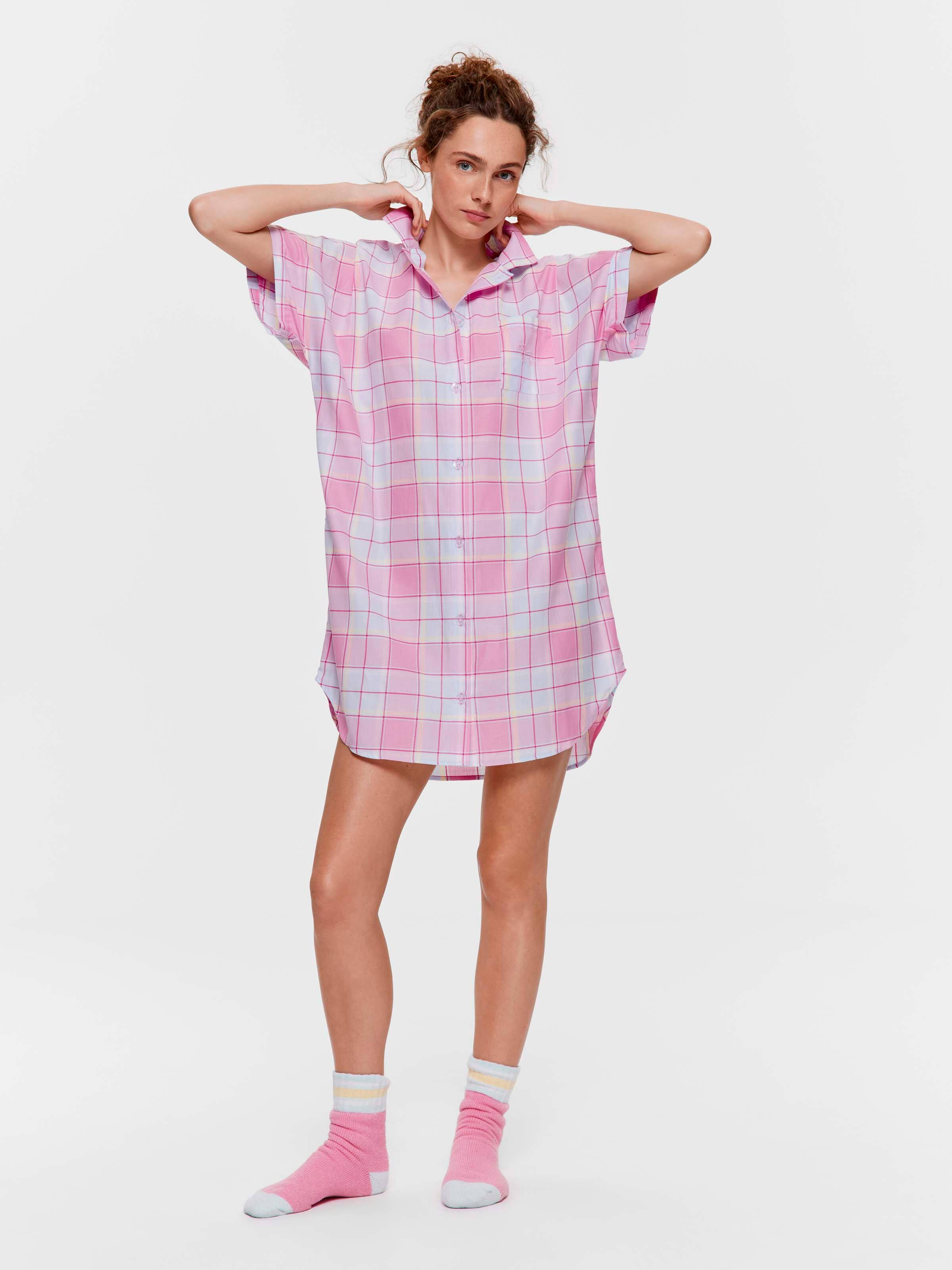 Pink Pastel Check 100% Cotton Boyfriend Nightshirt