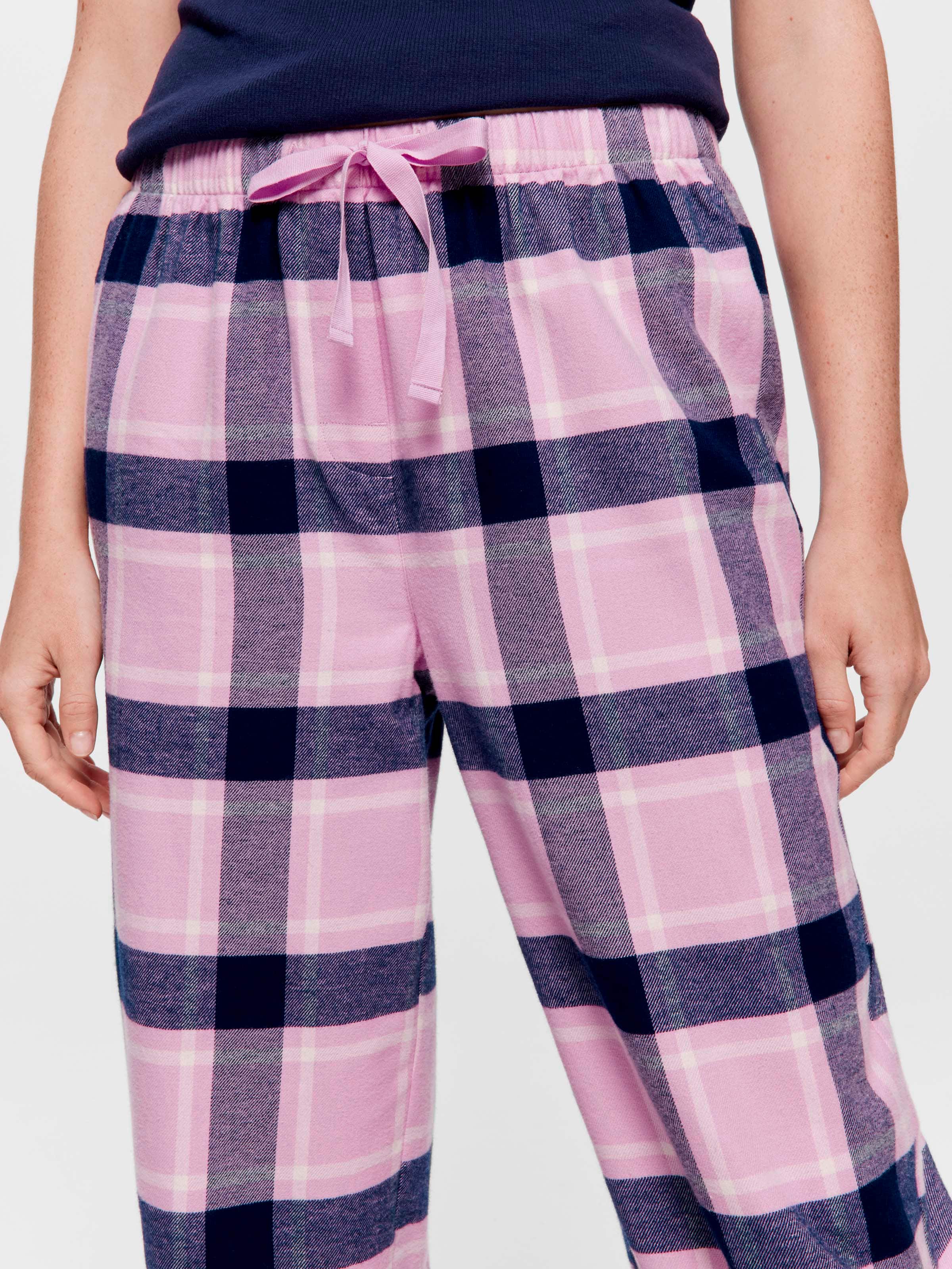 Navy Lilac Check 100% Cotton Flannelette Classic Pj Pant