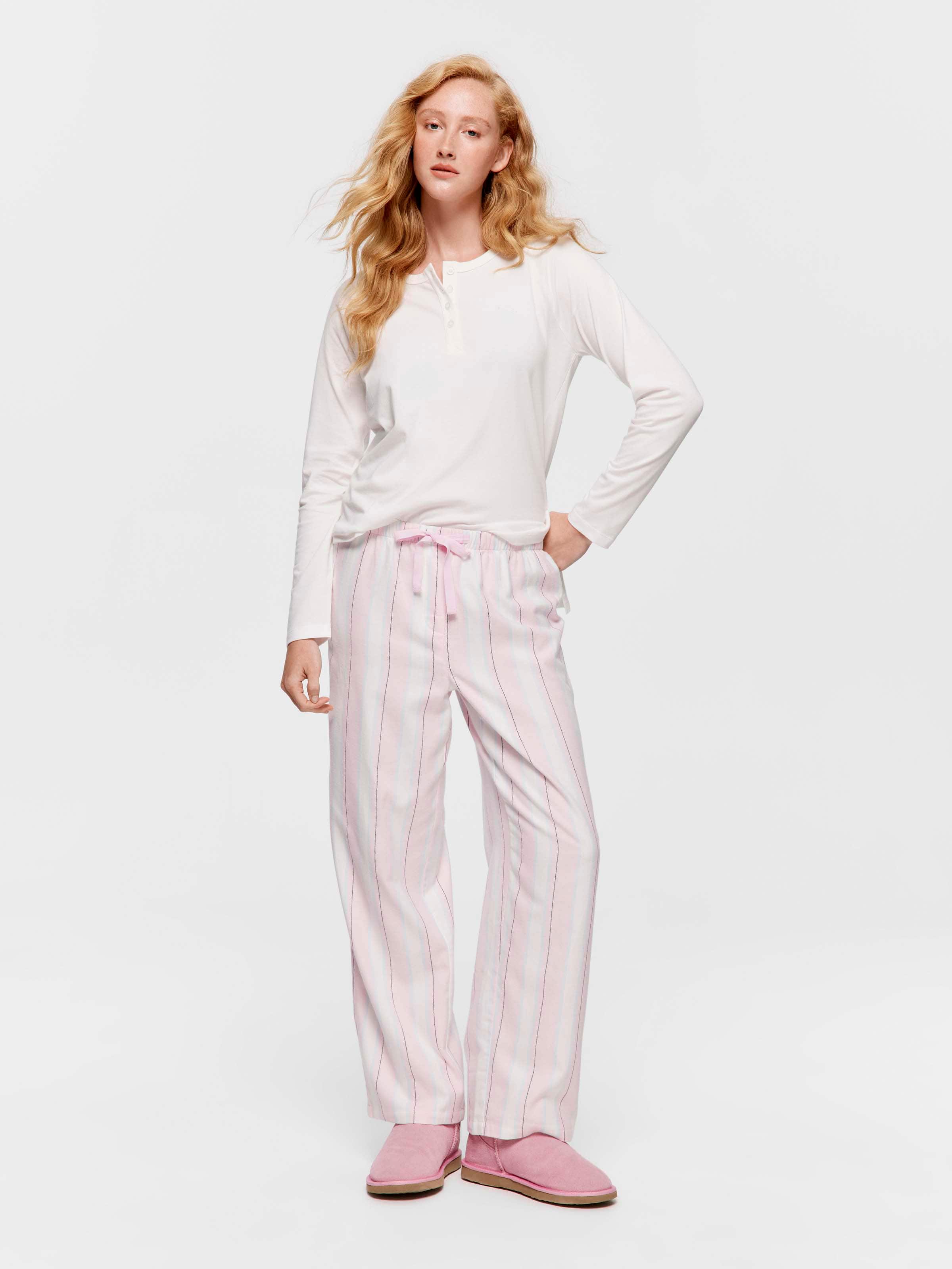 Pink Stripe 100% Cotton Flannelette Classic Pj Pant