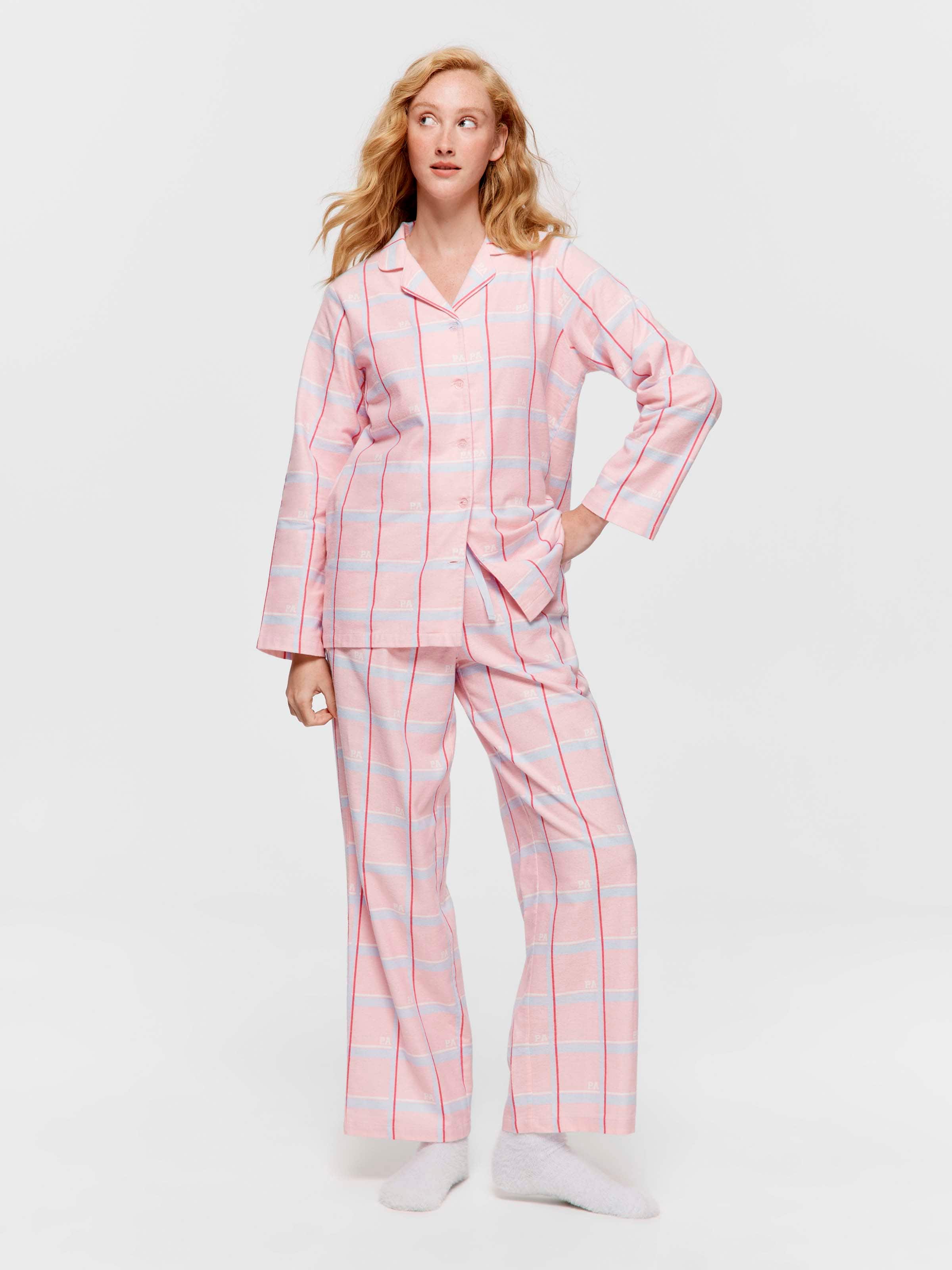 Peach Check 100% Cotton Flannelette Classic Pj Set