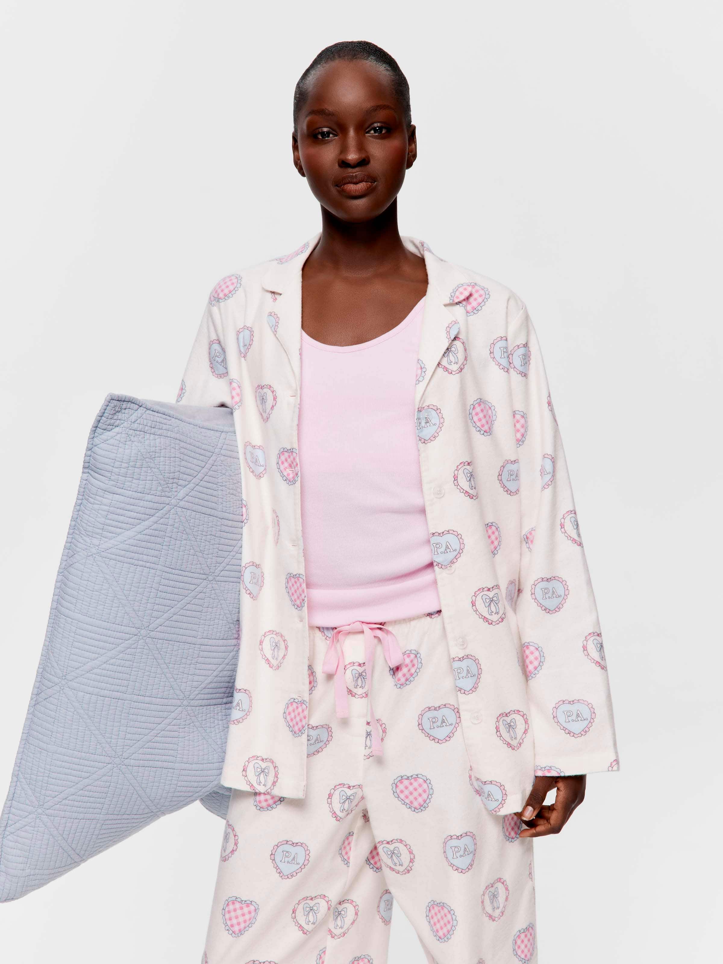 Gingham Heart 100% Cotton Flannelette Classic Pj Set