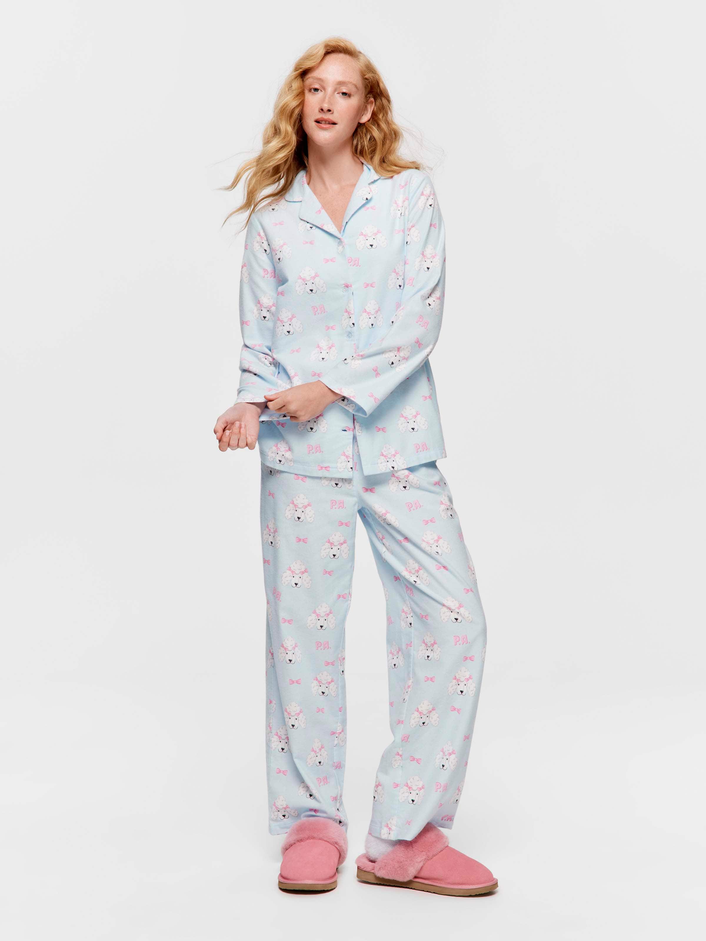 Light Blue Poodle 100% Cotton Flannelette Classic Pj Set