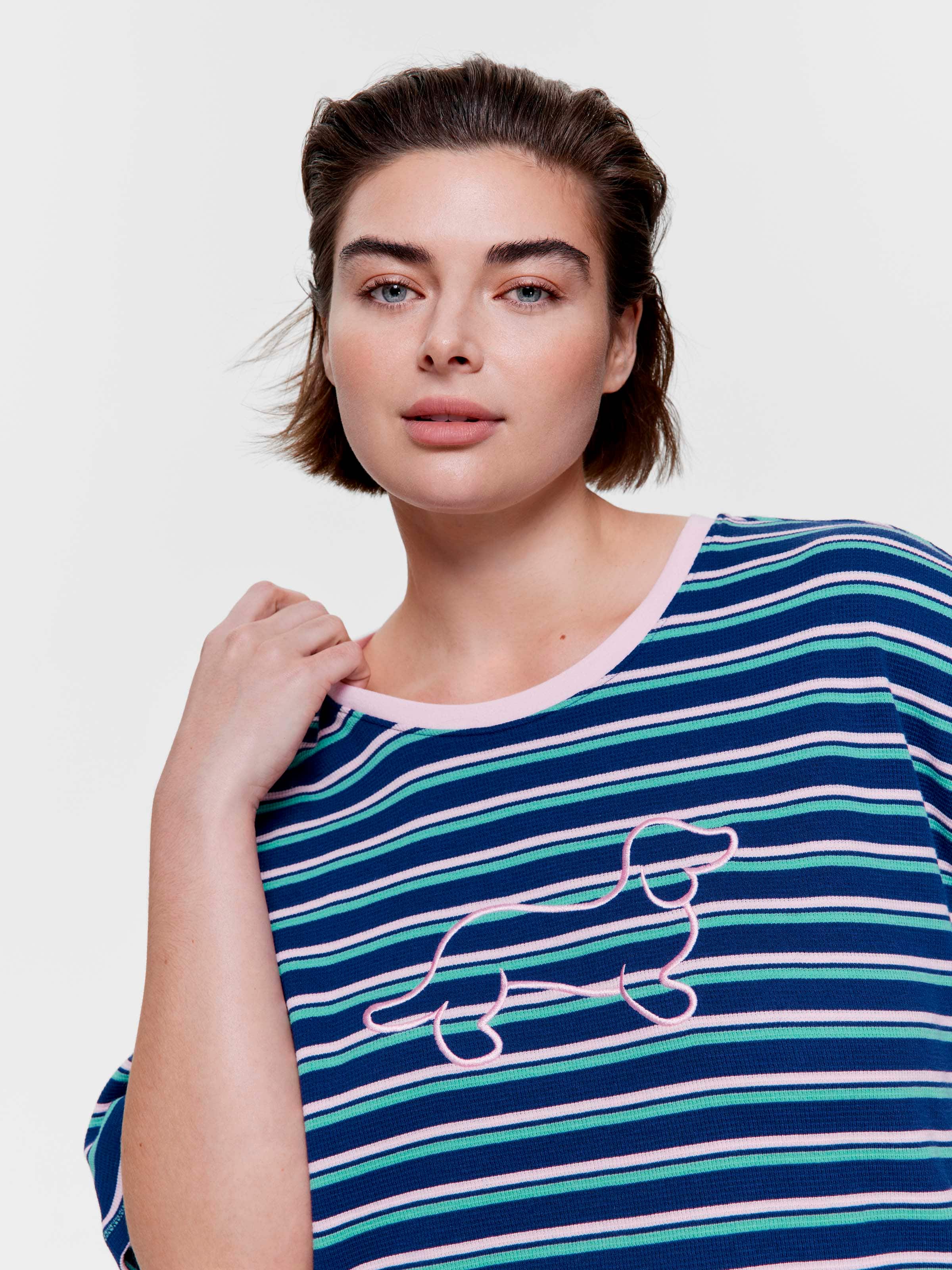 P.A. Plus Navy Stripe Logo Waffle Tee
