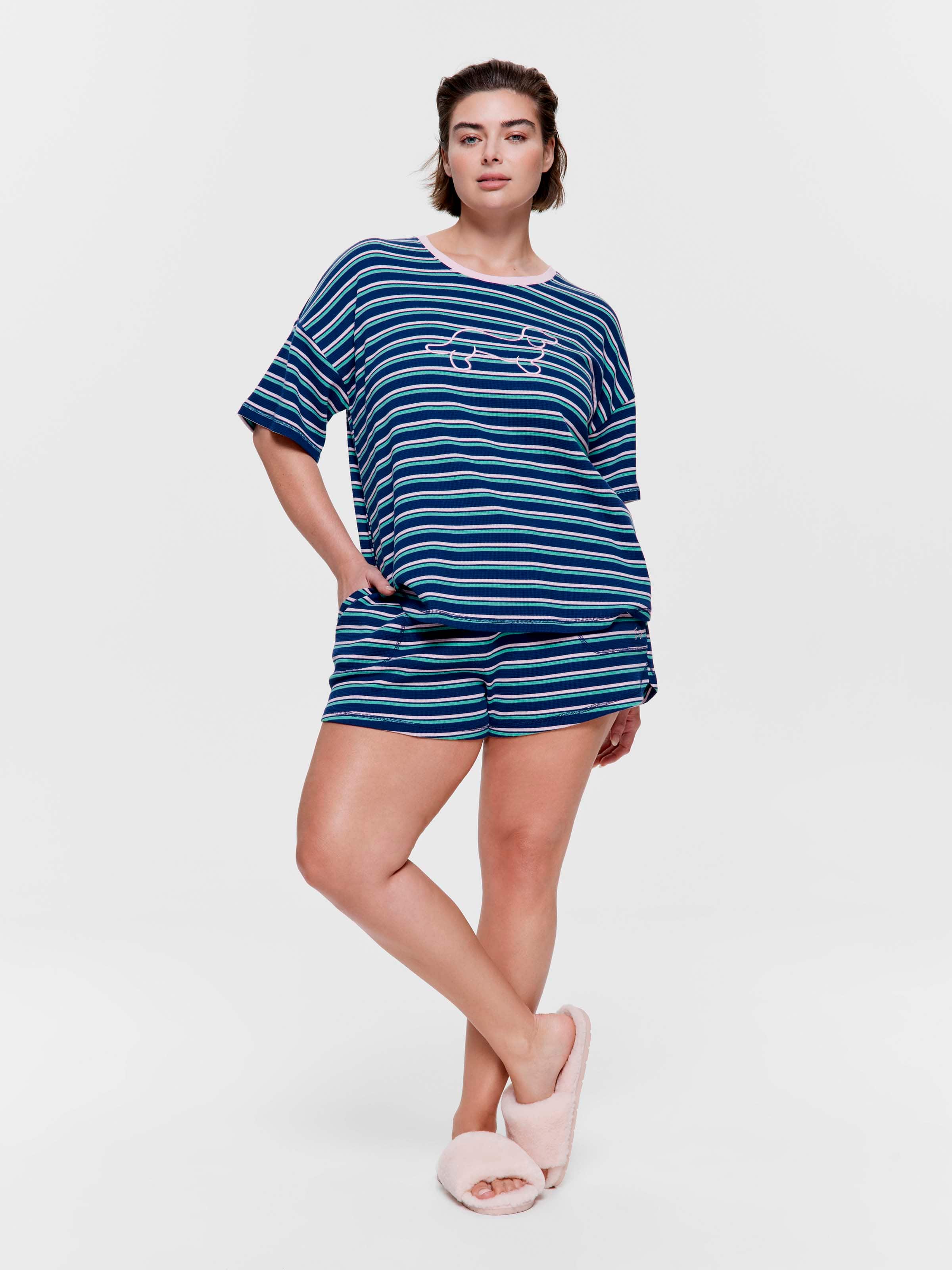 P.A. Plus Navy Stripe Logo Waffle Tee