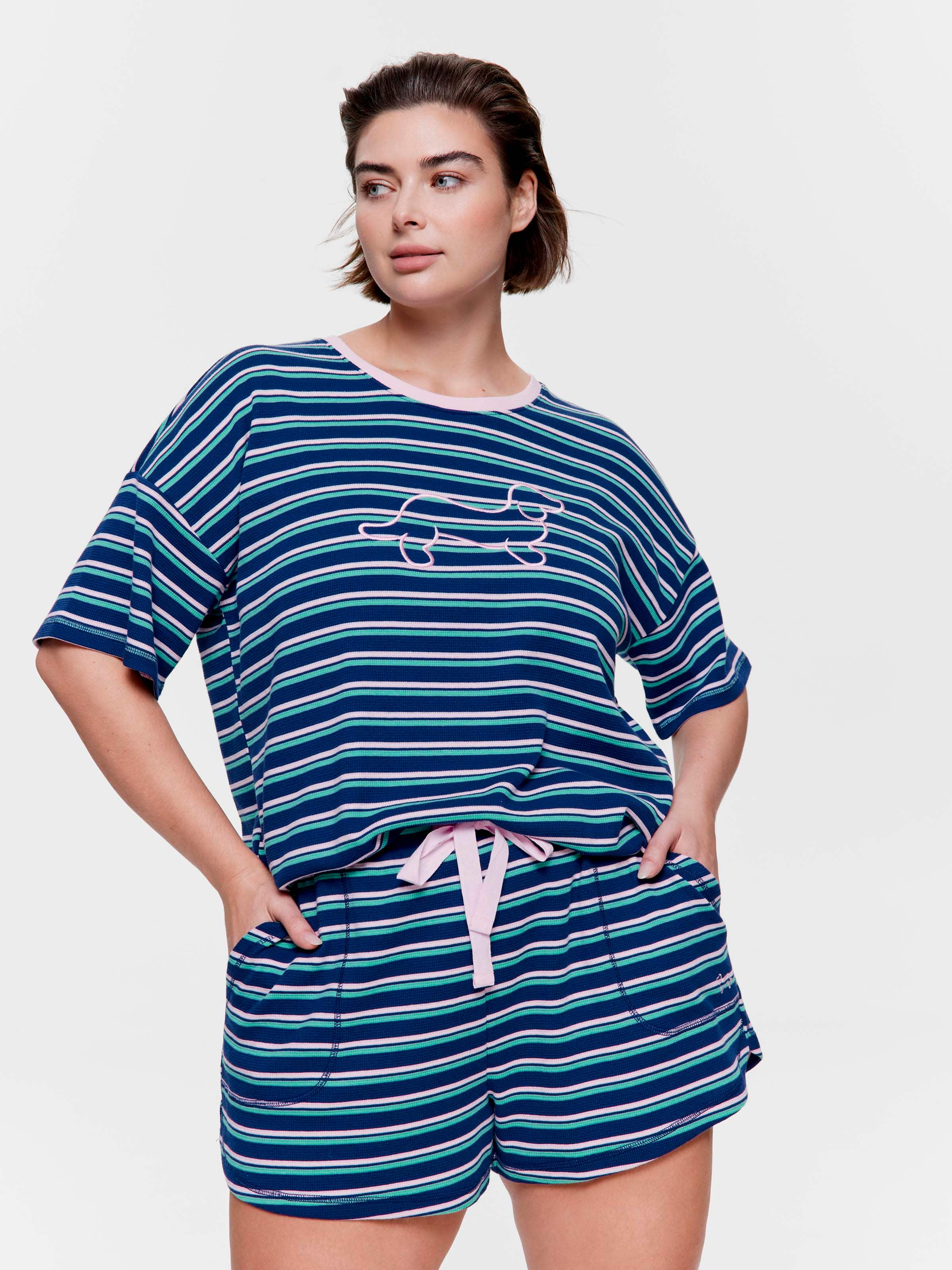 P.A. Plus Navy Stripe Waffle Sporty Short