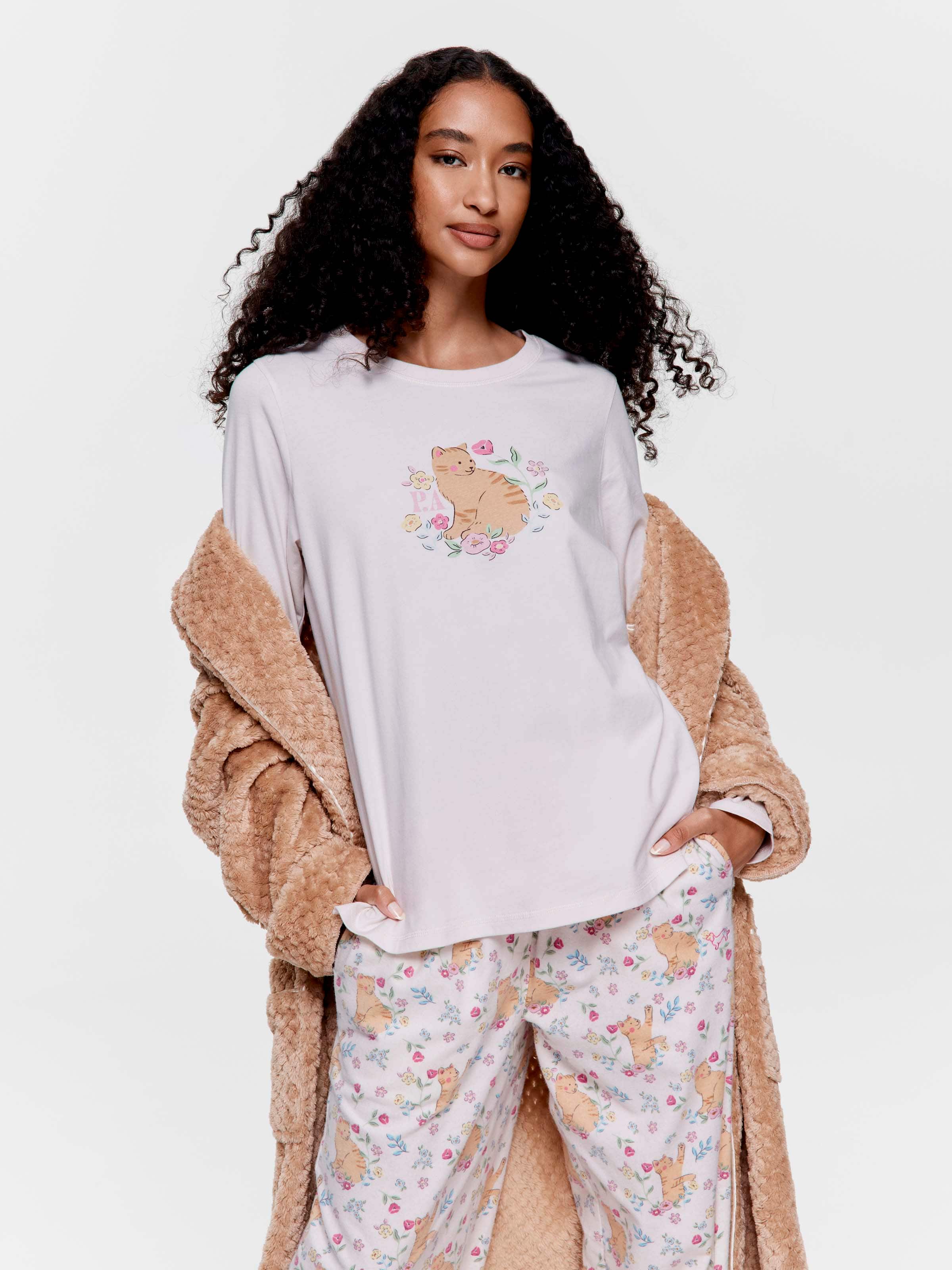 Flower Cat 100% Cotton Long Sleeve Top