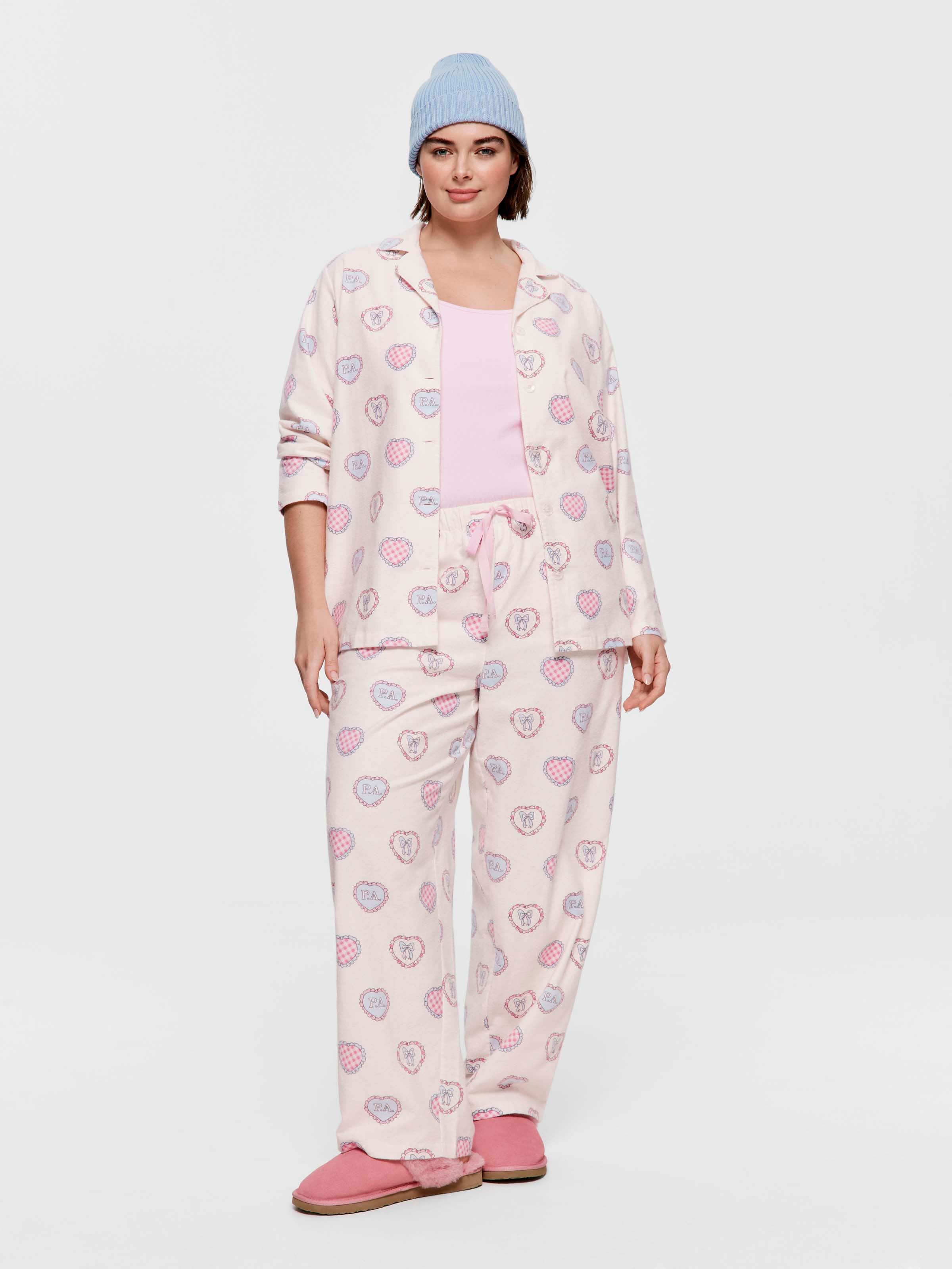 P.A. Plus Gingham Heart 100% Cotton Flannelette Classic Pj Set