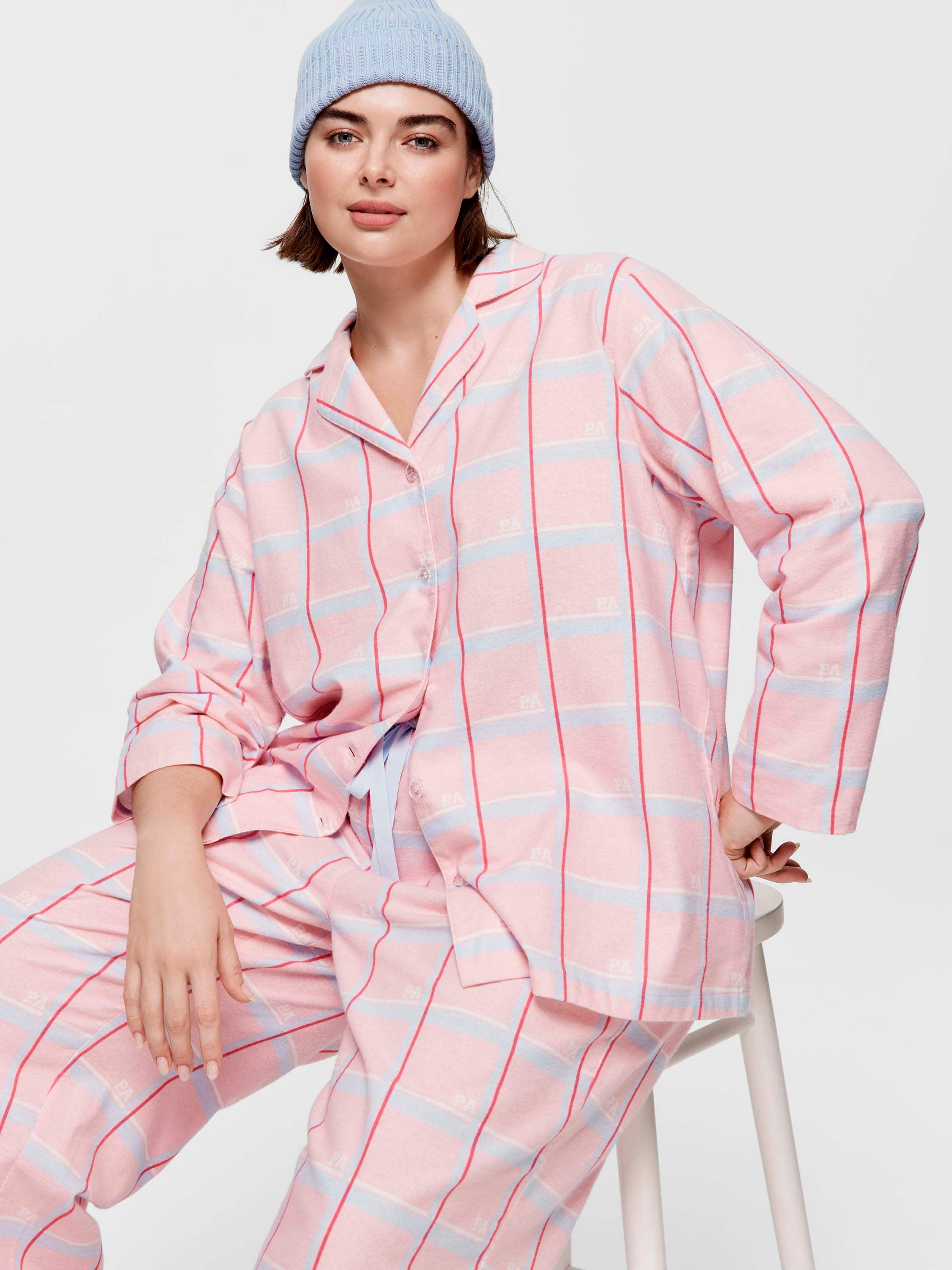 P.A. Plus Peach Check 100% Cotton Flannelette Classic Pj Set