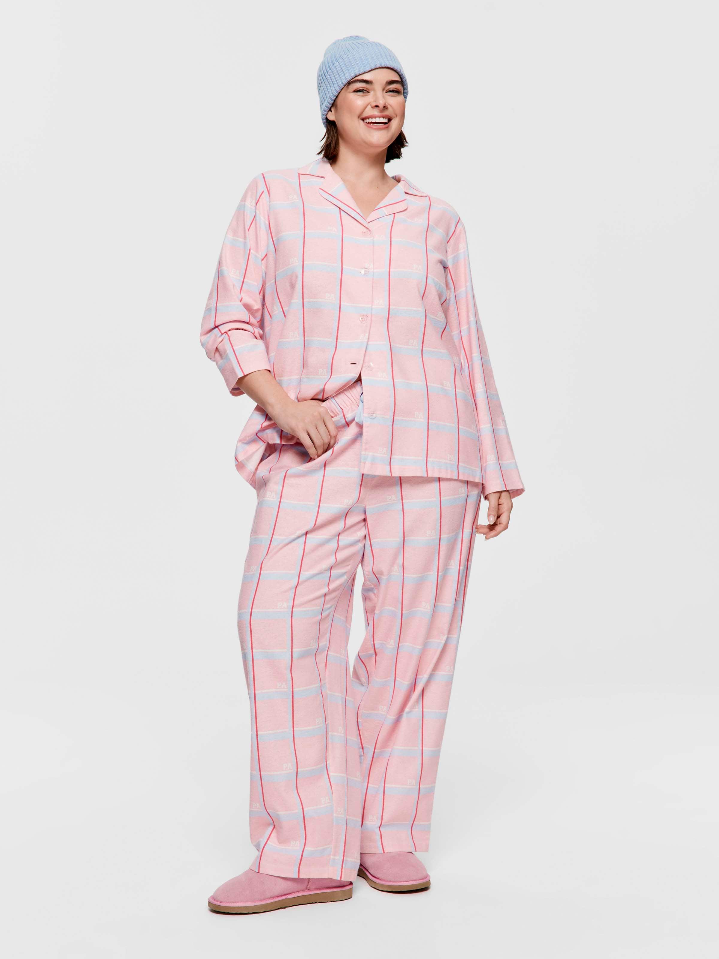 P.A. Plus Peach Check 100% Cotton Flannelette Classic Pj Set