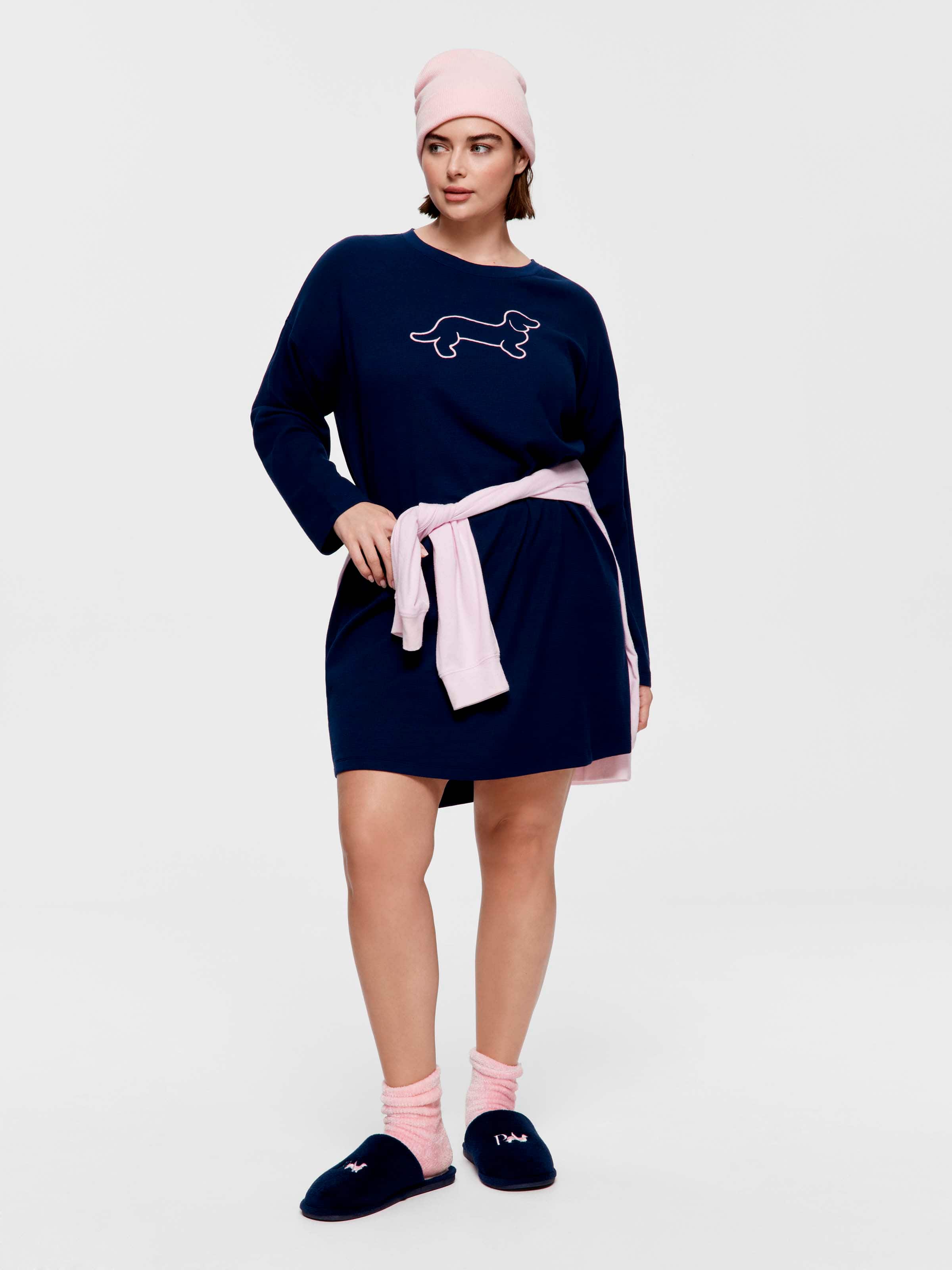 P.A. Plus Navy Pa Waffle Long Sleeve Nightie