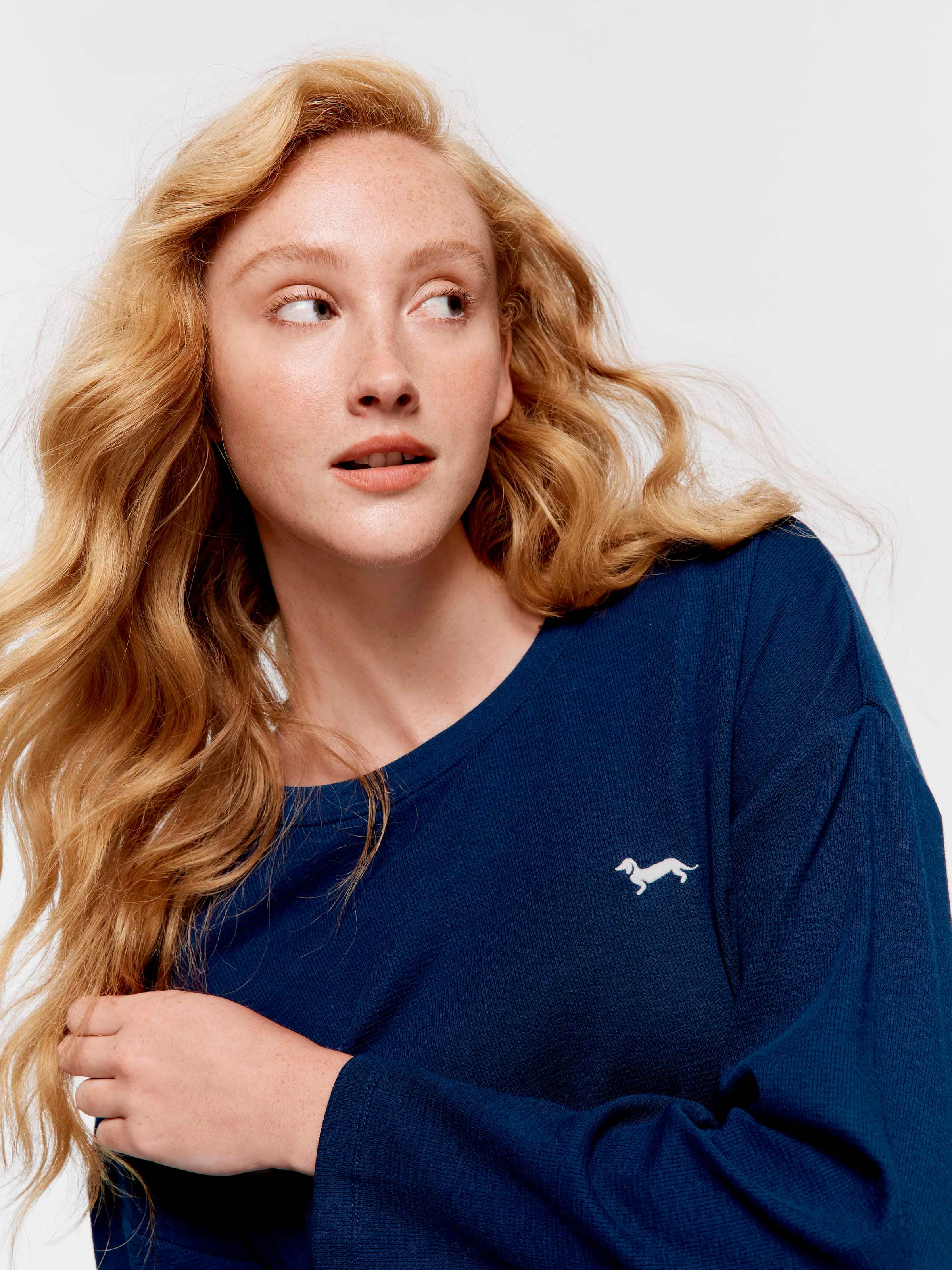 Navy Waffle Long Sleeve Top