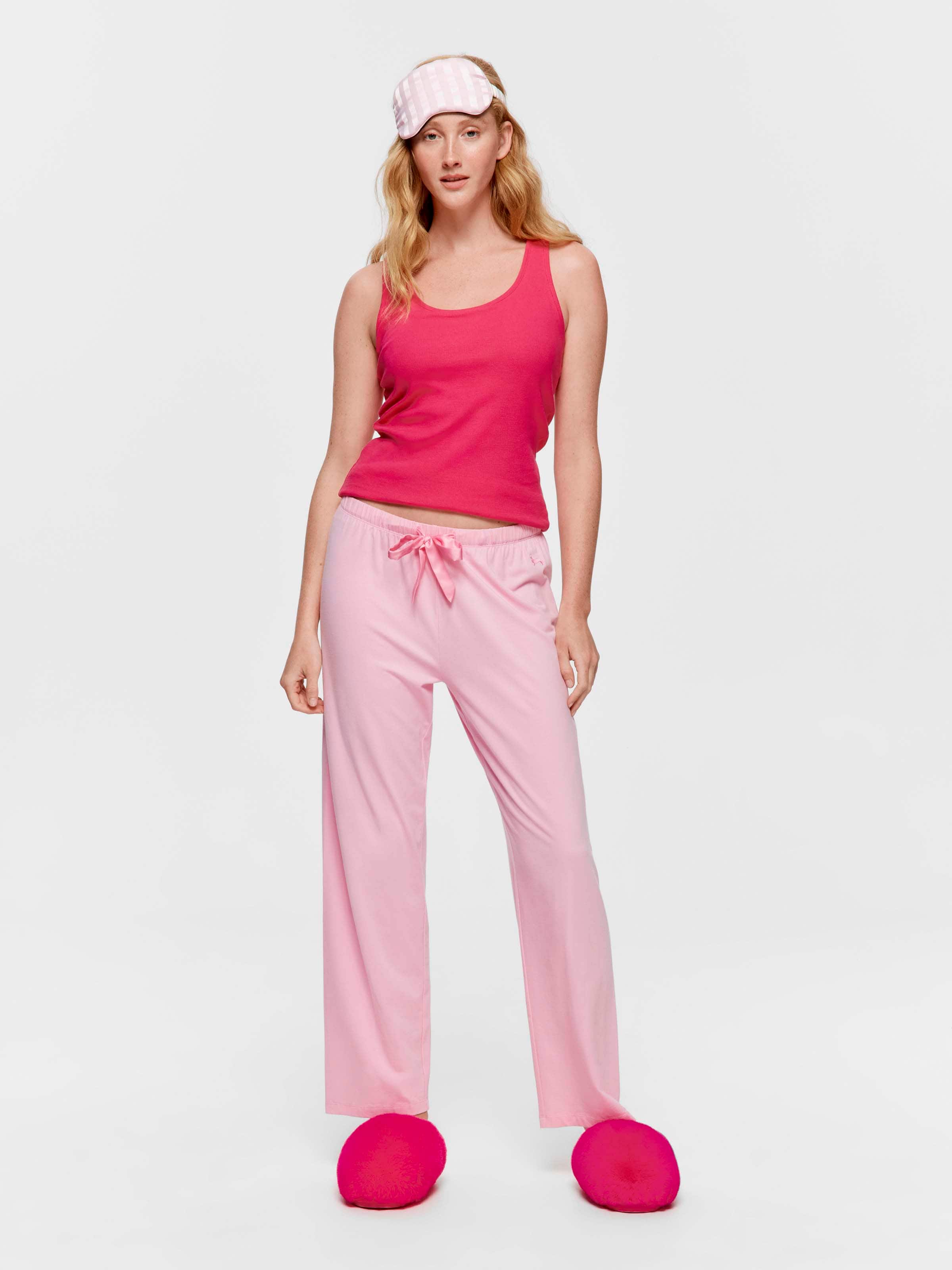 Solid Pink Tapered Pj Pant