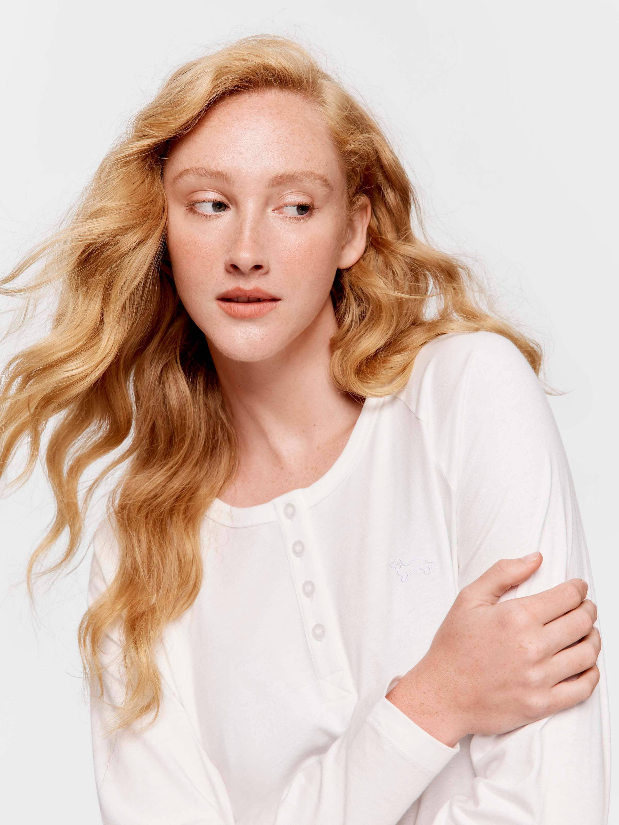 Cream Henley 100% Cotton Long Sleeve Top
