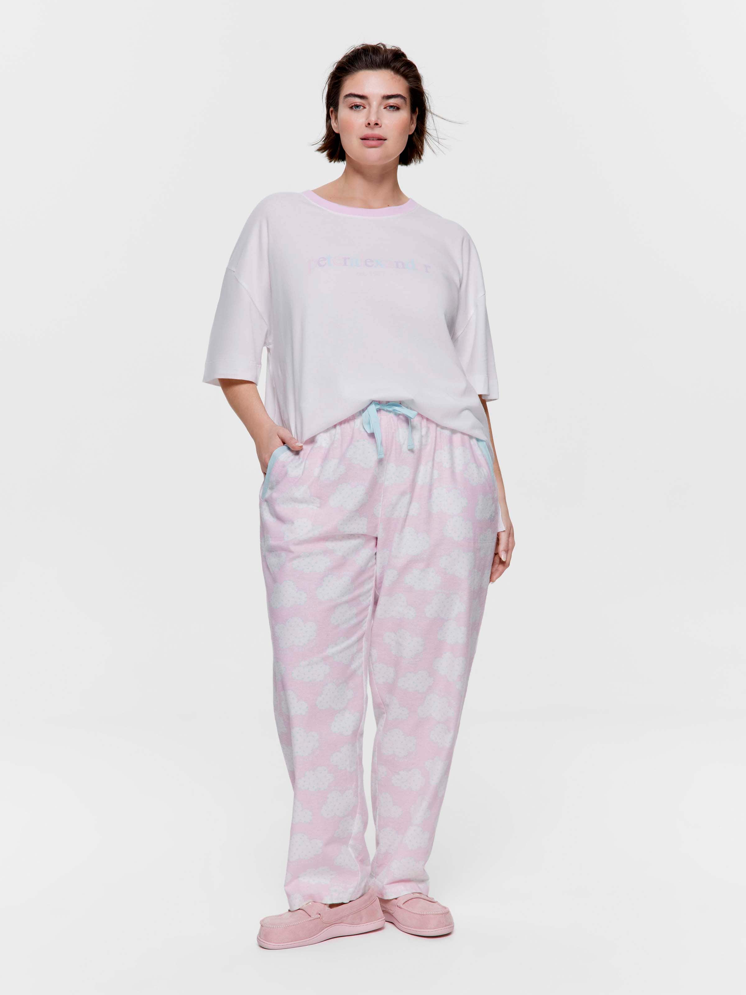 P.A. Plus Pink Cloud 100% Cotton Flannelette Roll Up Pj Pant