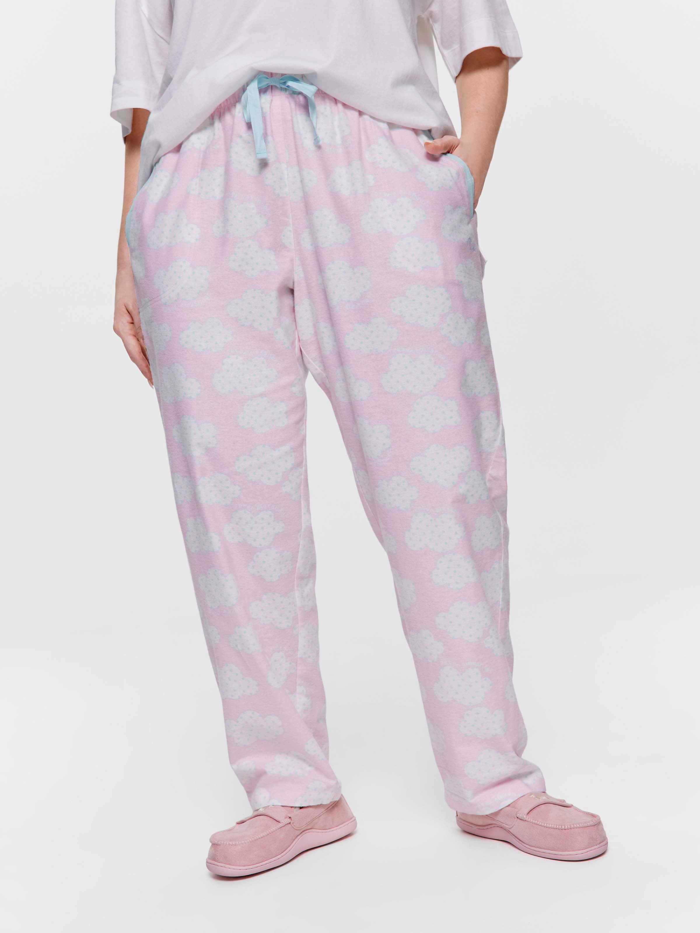 P.A. Plus Pink Cloud 100% Cotton Flannelette Roll Up Pj Pant