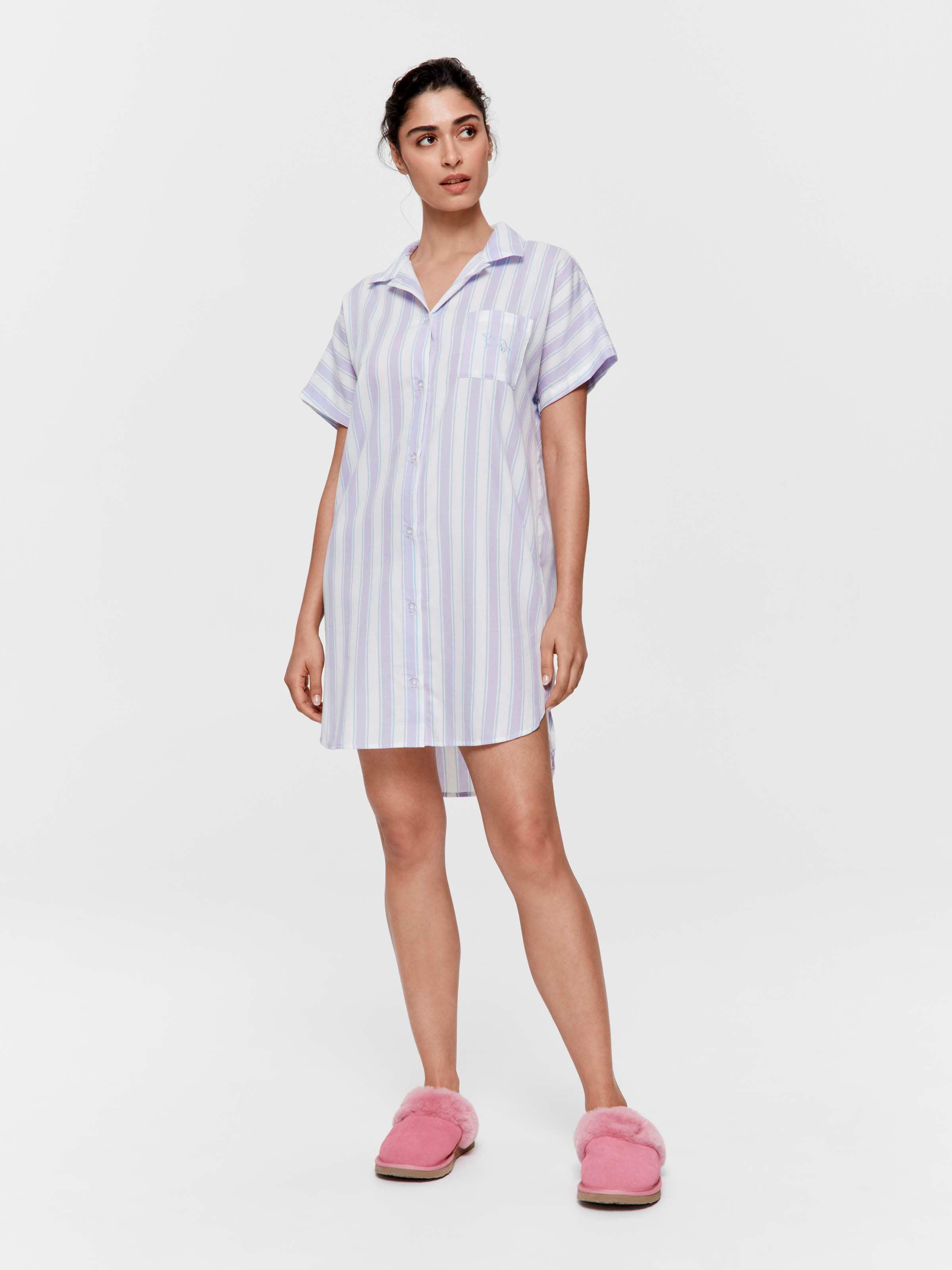 Lilac Stripe 100% Cotton Boyfriend Nightshirt