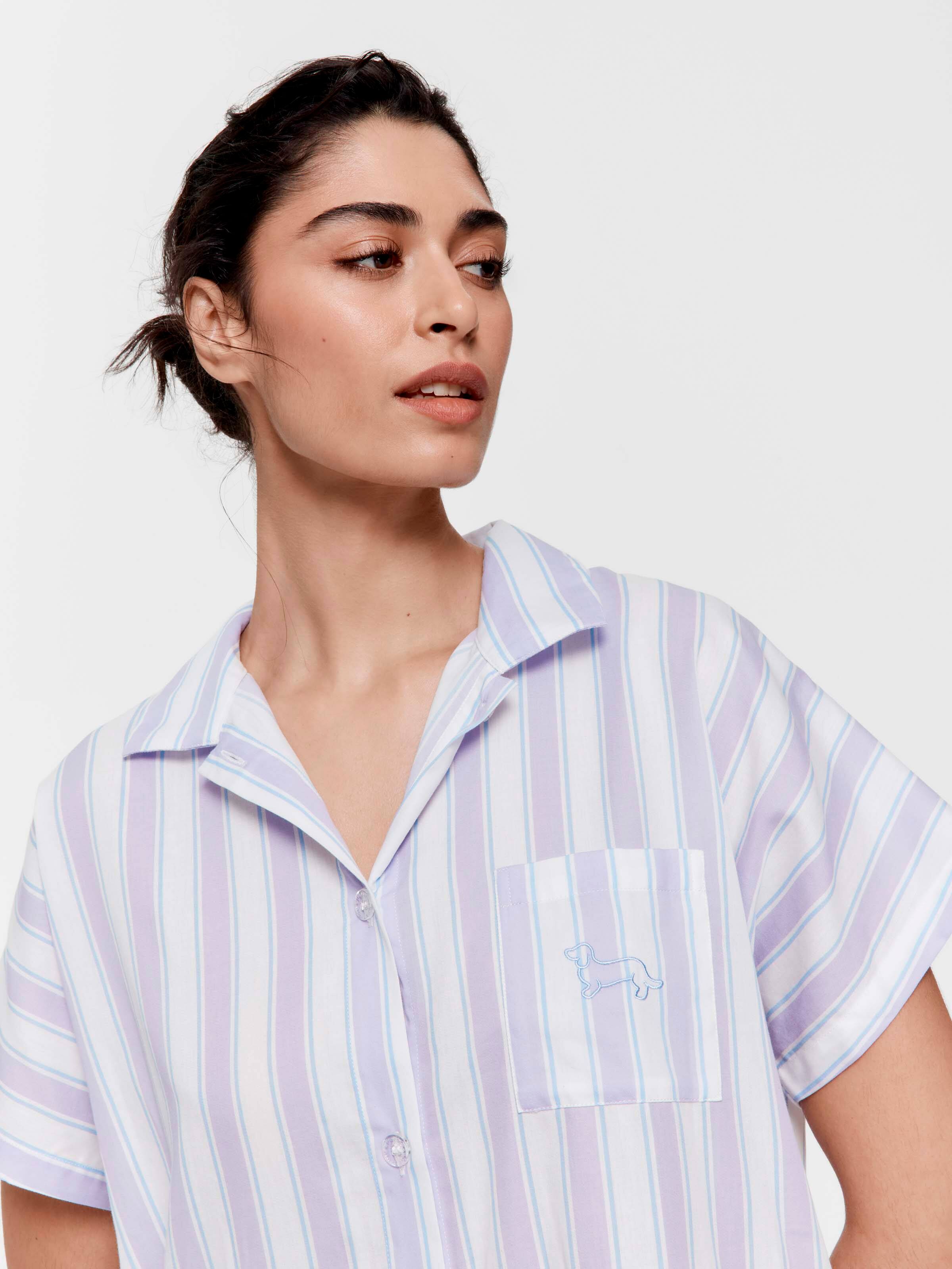 Lilac Stripe 100% Cotton Boyfriend Nightshirt