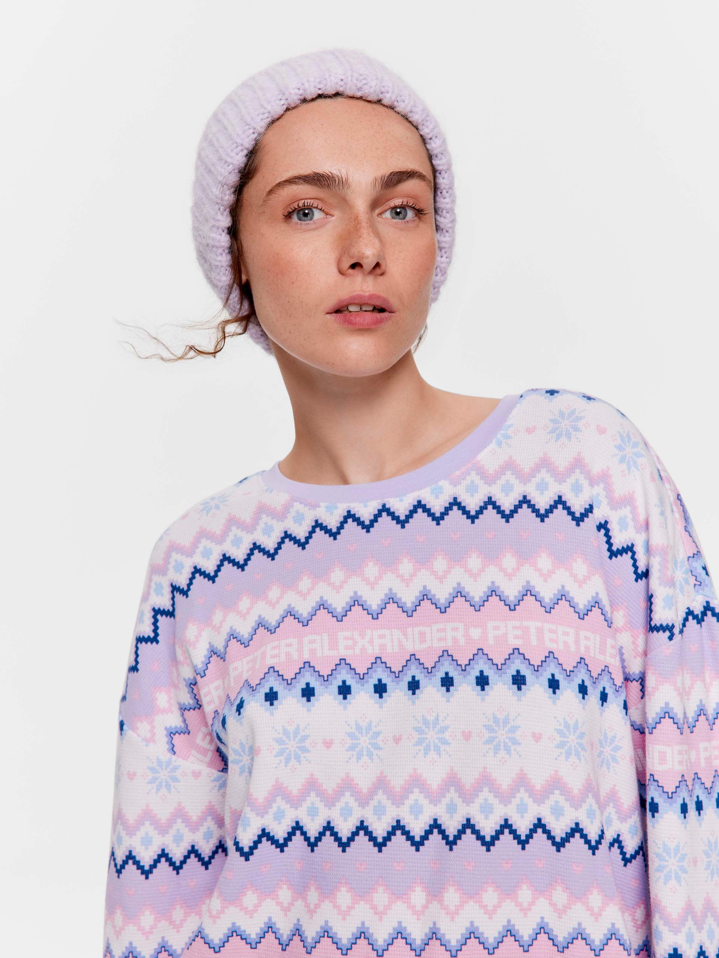 Winter Fair Isle Waffle Oversized Long Sleeve Top