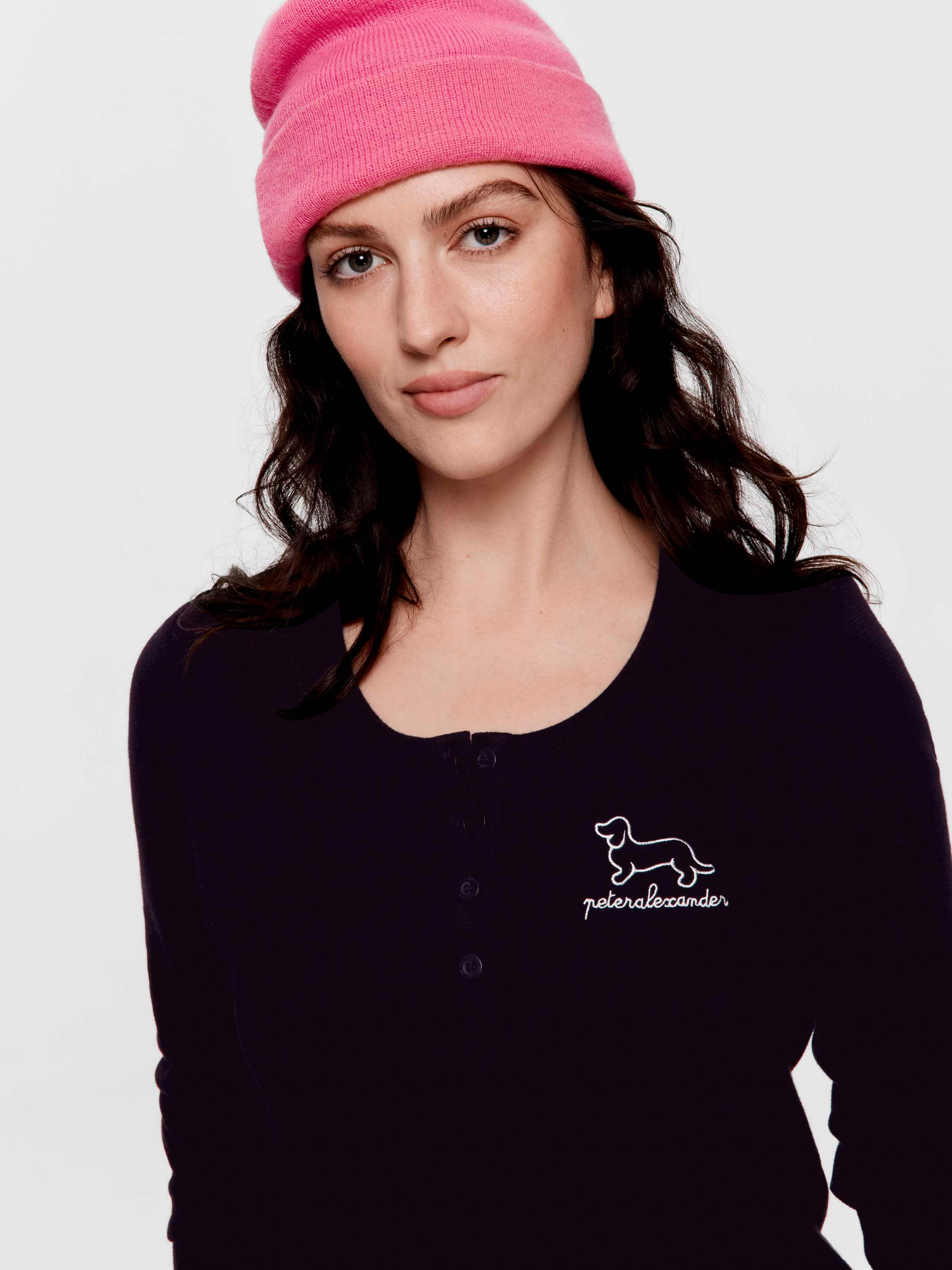 Black Waffle Henley Long Sleeve Top