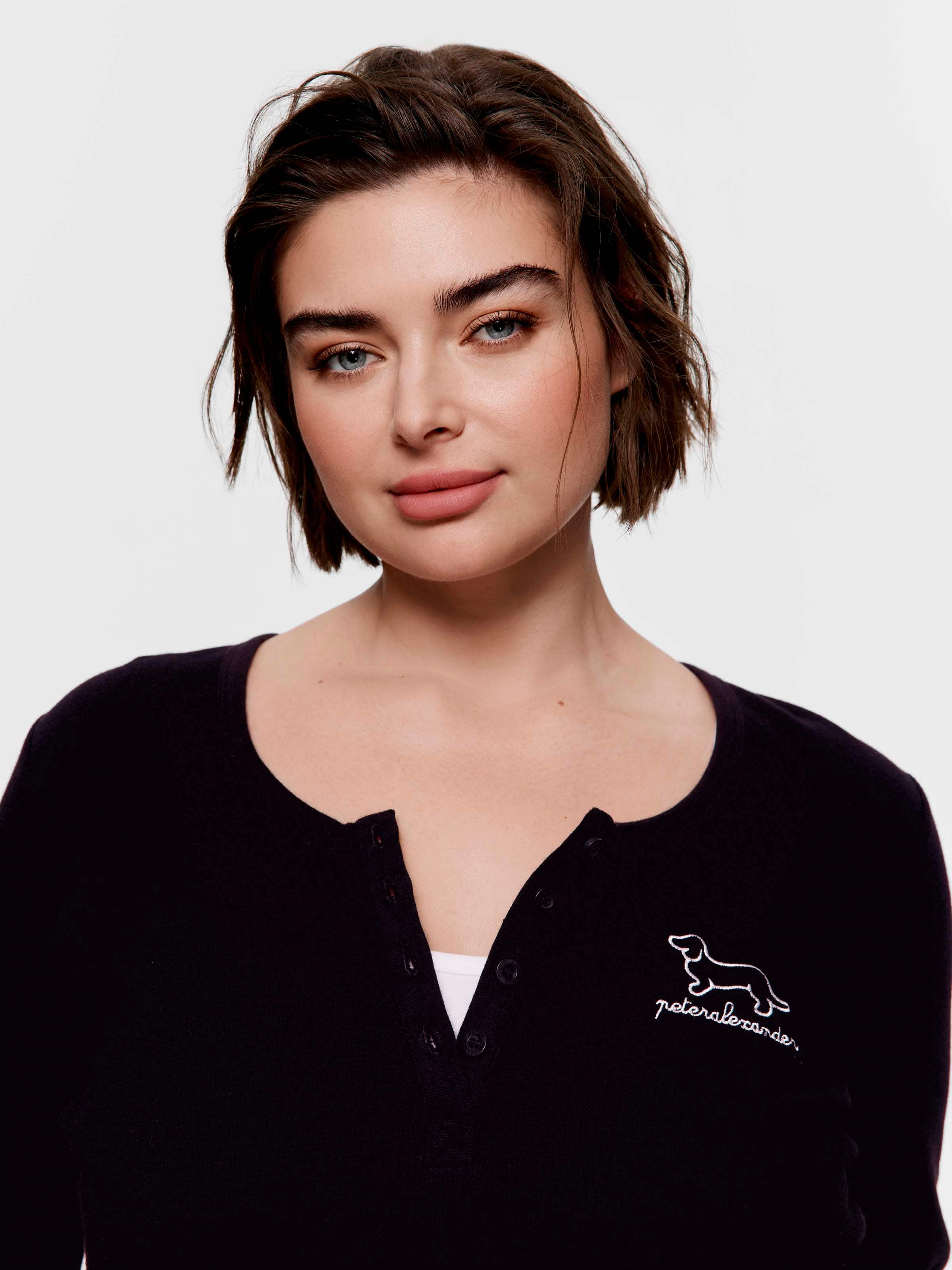 P.A. Plus Black Waffle Henley Long Sleeve Top