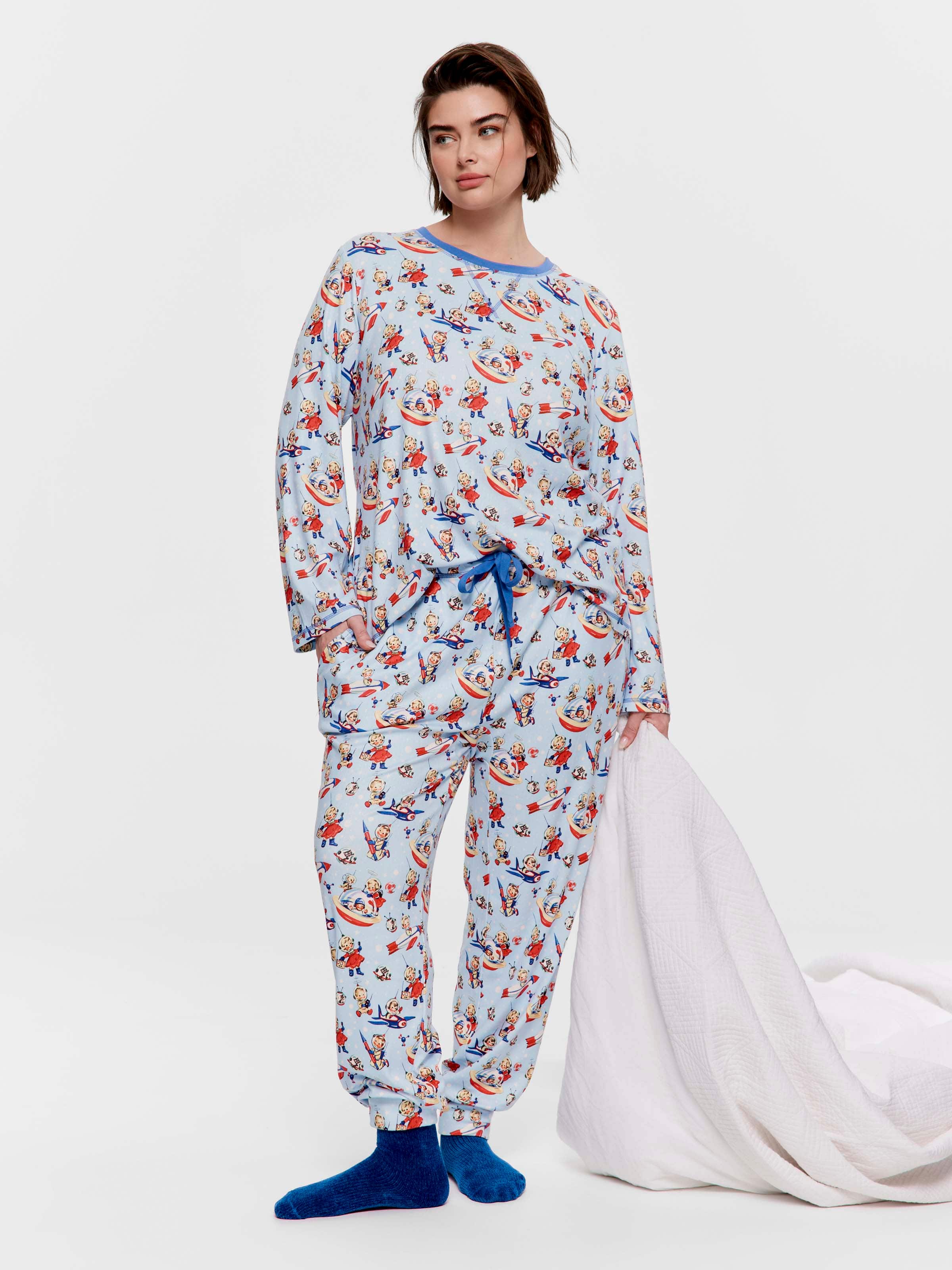 P.A. Plus Big Kid Outer Space Pointelle Long Pj Set
