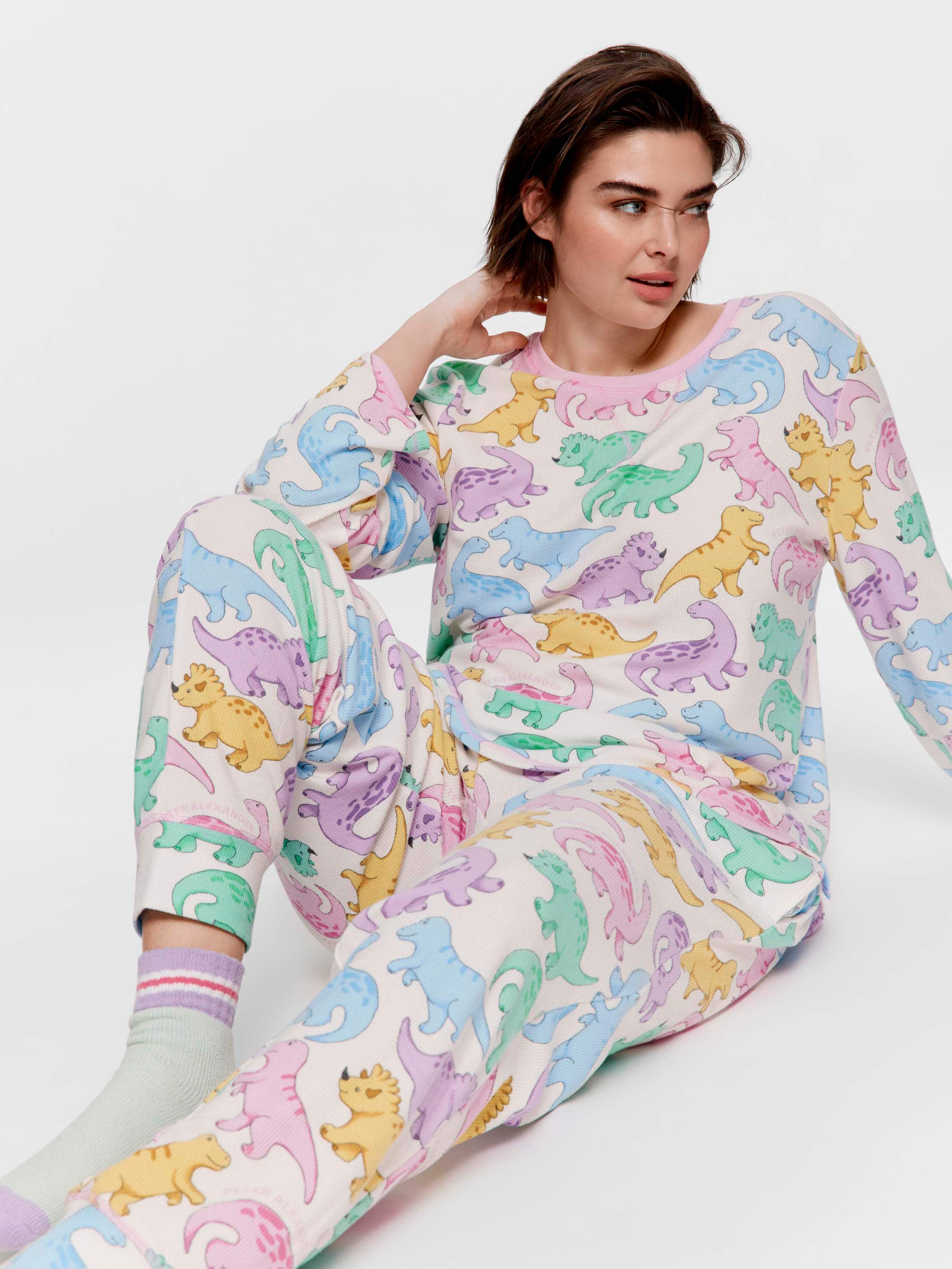 P.A. Plus Big Kid Dinosaurs Waffle Long Pj Set