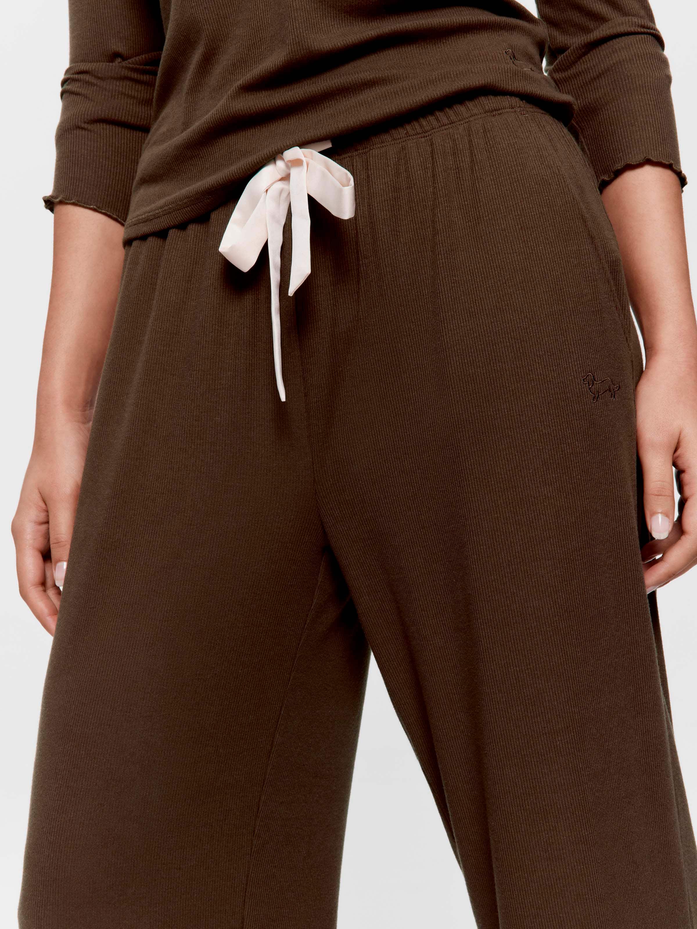Soft Rib Chocolate Straight Leg Pj Pant