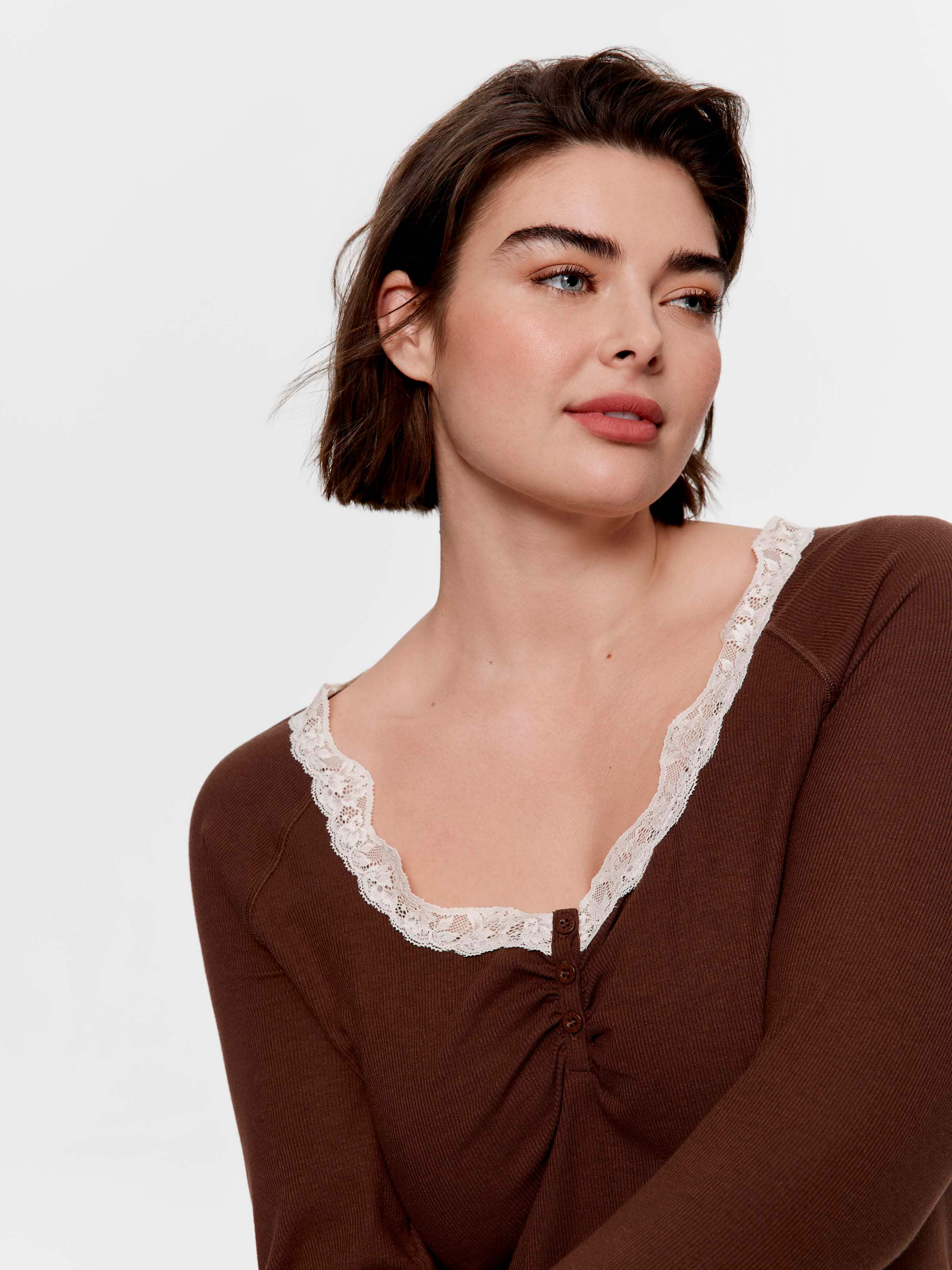 P.A. Plus Soft Rib Chocolate Long Sleeve Henley