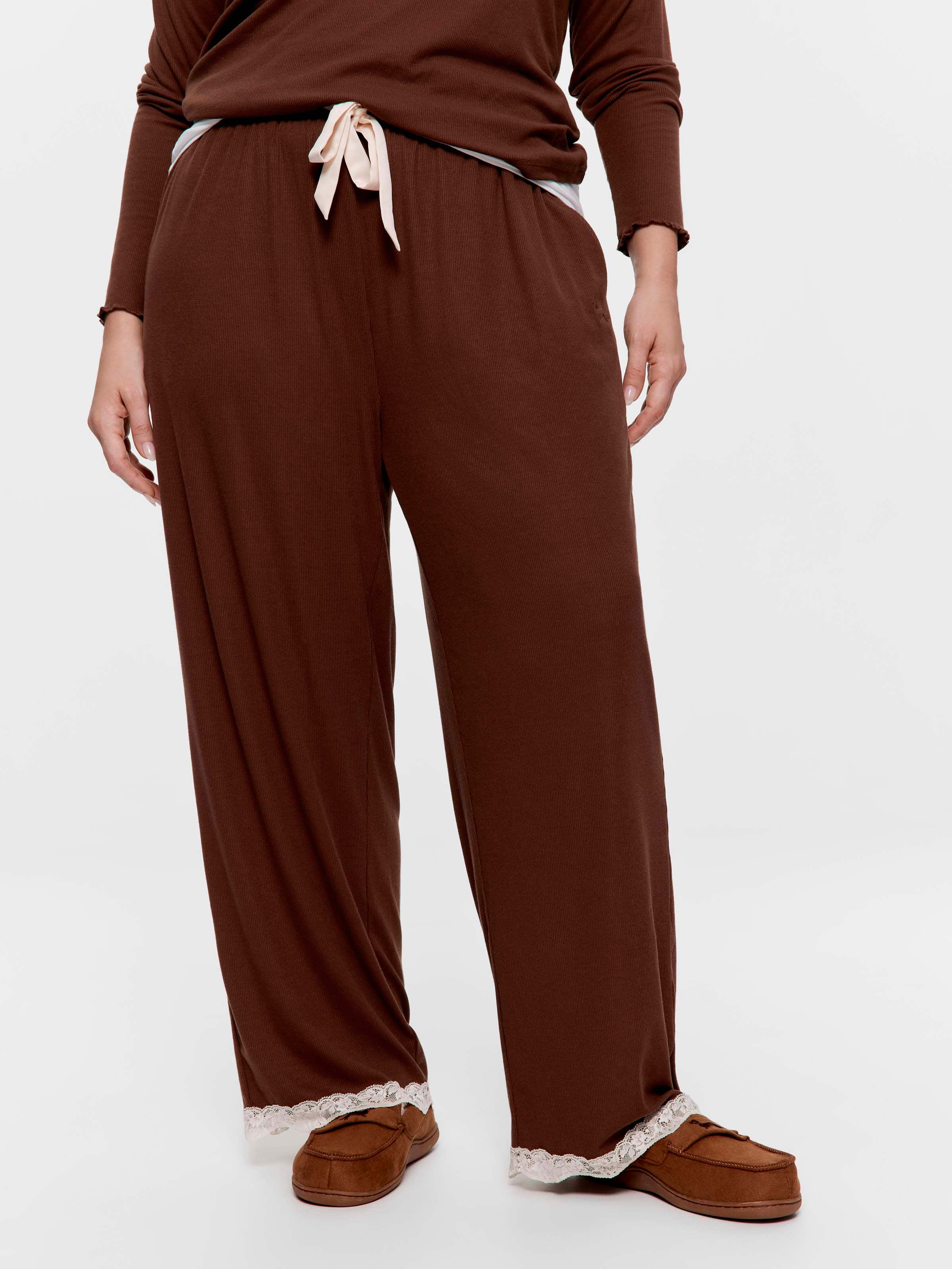 P.A. Plus Soft Rib Chocolate Straight Leg Pj Pant