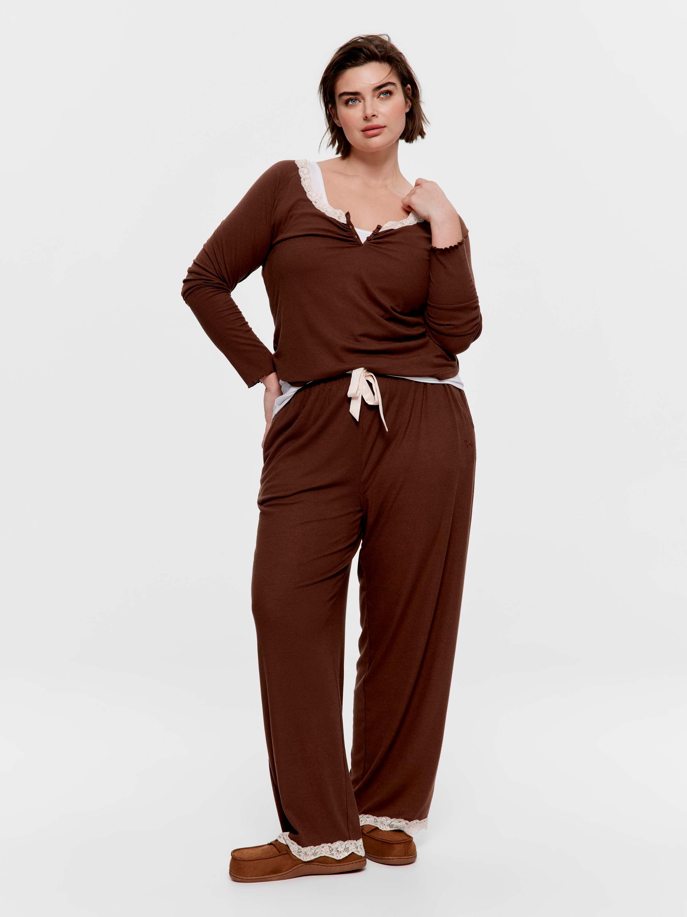 P.A. Plus Soft Rib Chocolate Straight Leg Pj Pant