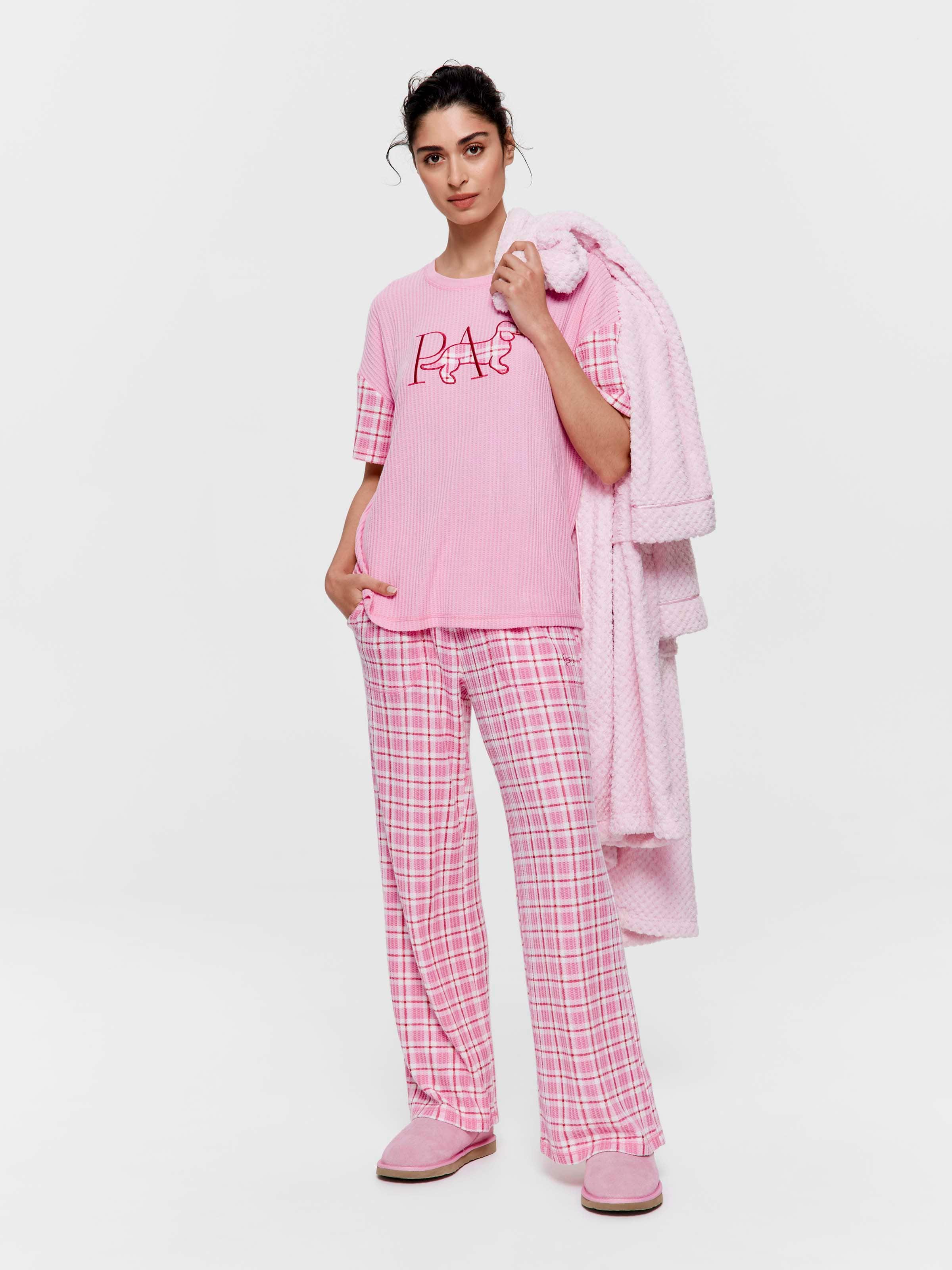 Pink Check Brushed Waffle Oversized Tee