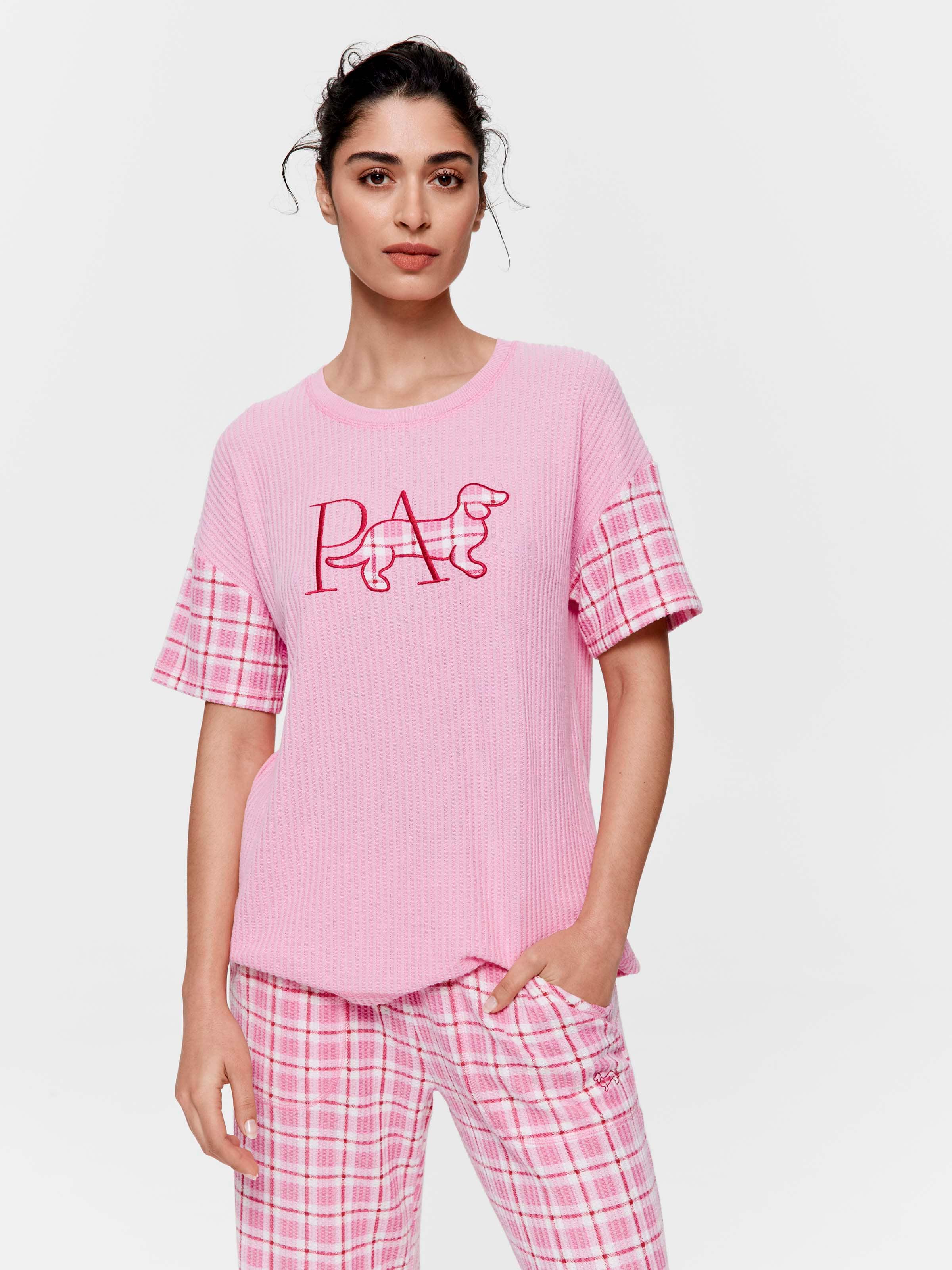 Pink Check Brushed Waffle Oversized Tee