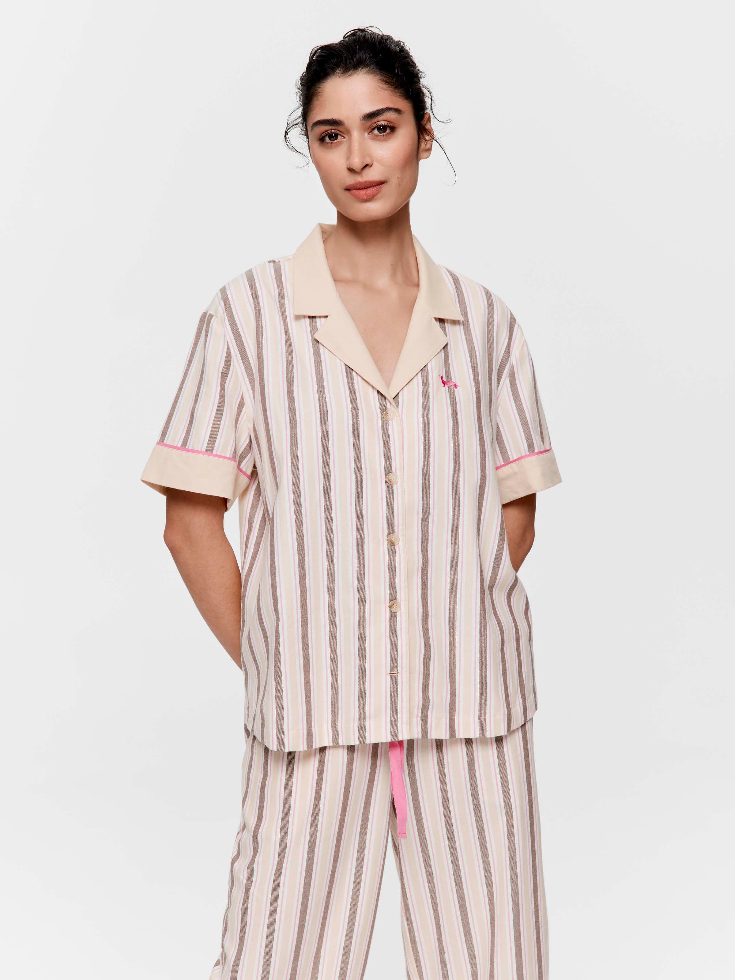 Caramel & Brown Stripe 100% Cotton Short Sleeve Shirt