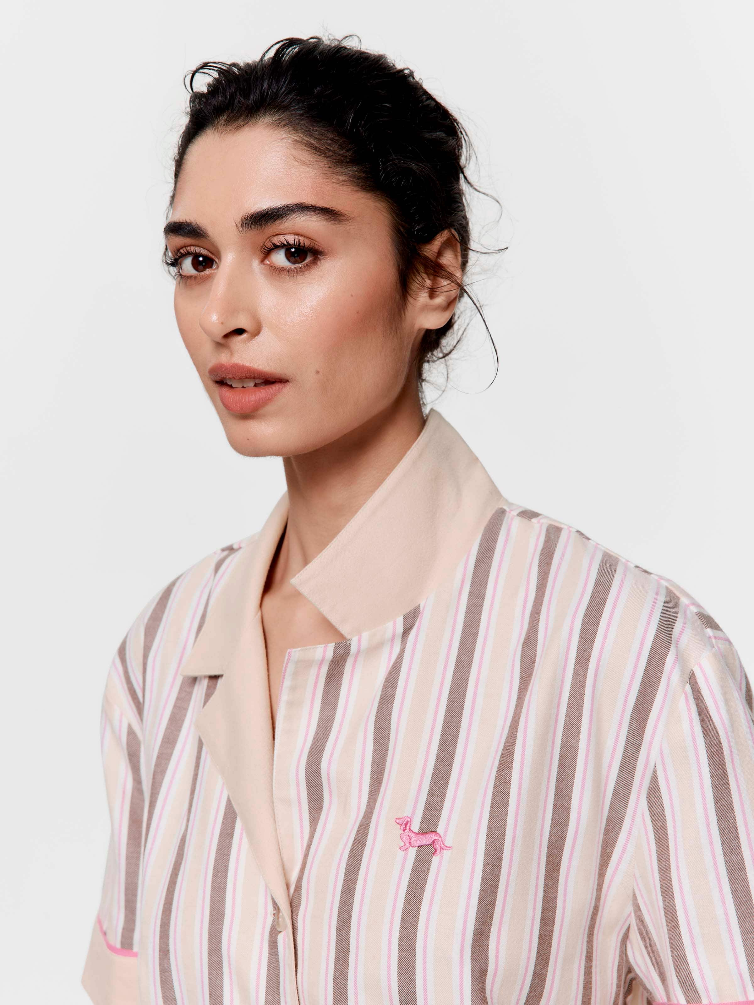 Caramel & Brown Stripe 100% Cotton Short Sleeve Shirt