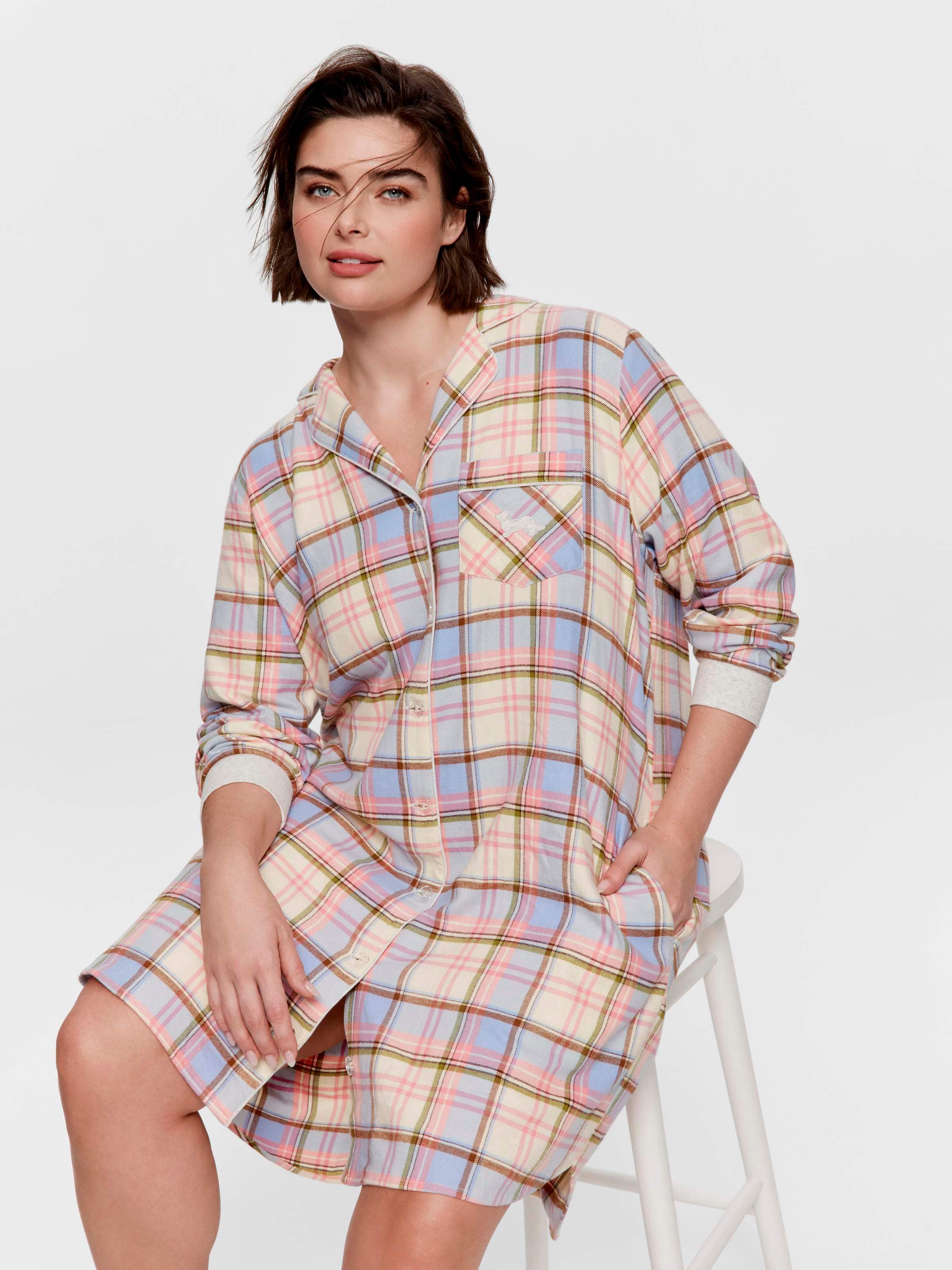 P.A. Plus Multi Check 100% Cotton Flannelette Nightshirt