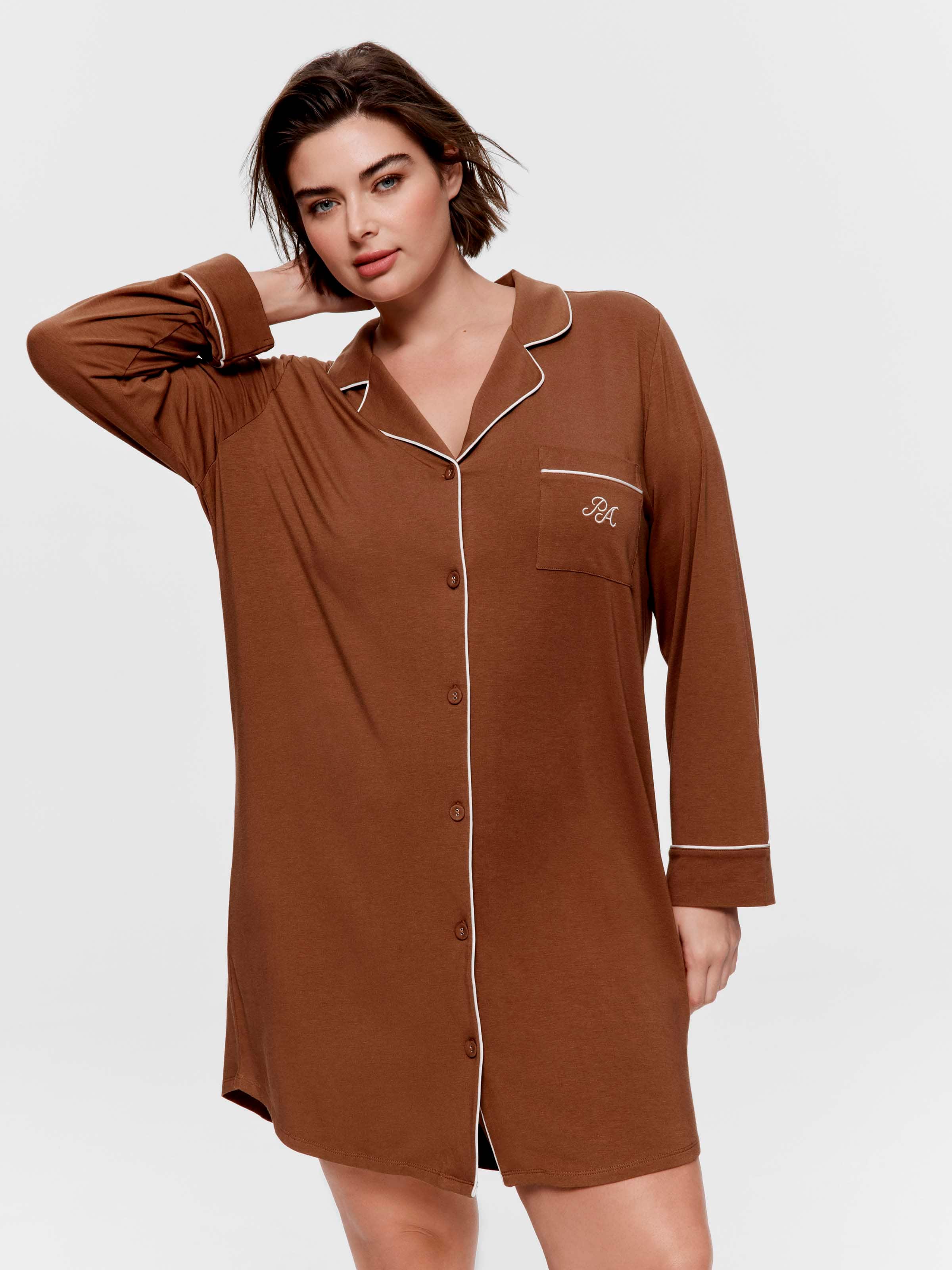 P.A. Plus Ginger Bamboo Rib Long Sleeve Nightshirt