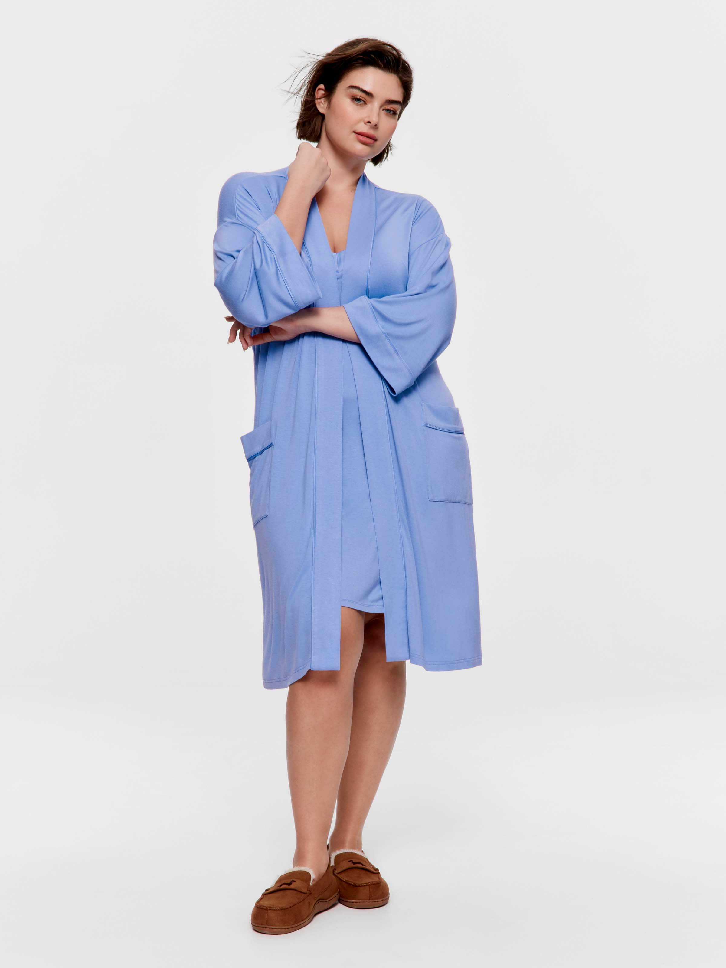P.A. Plus Bluebell Bamboo Knit Kimono Gown