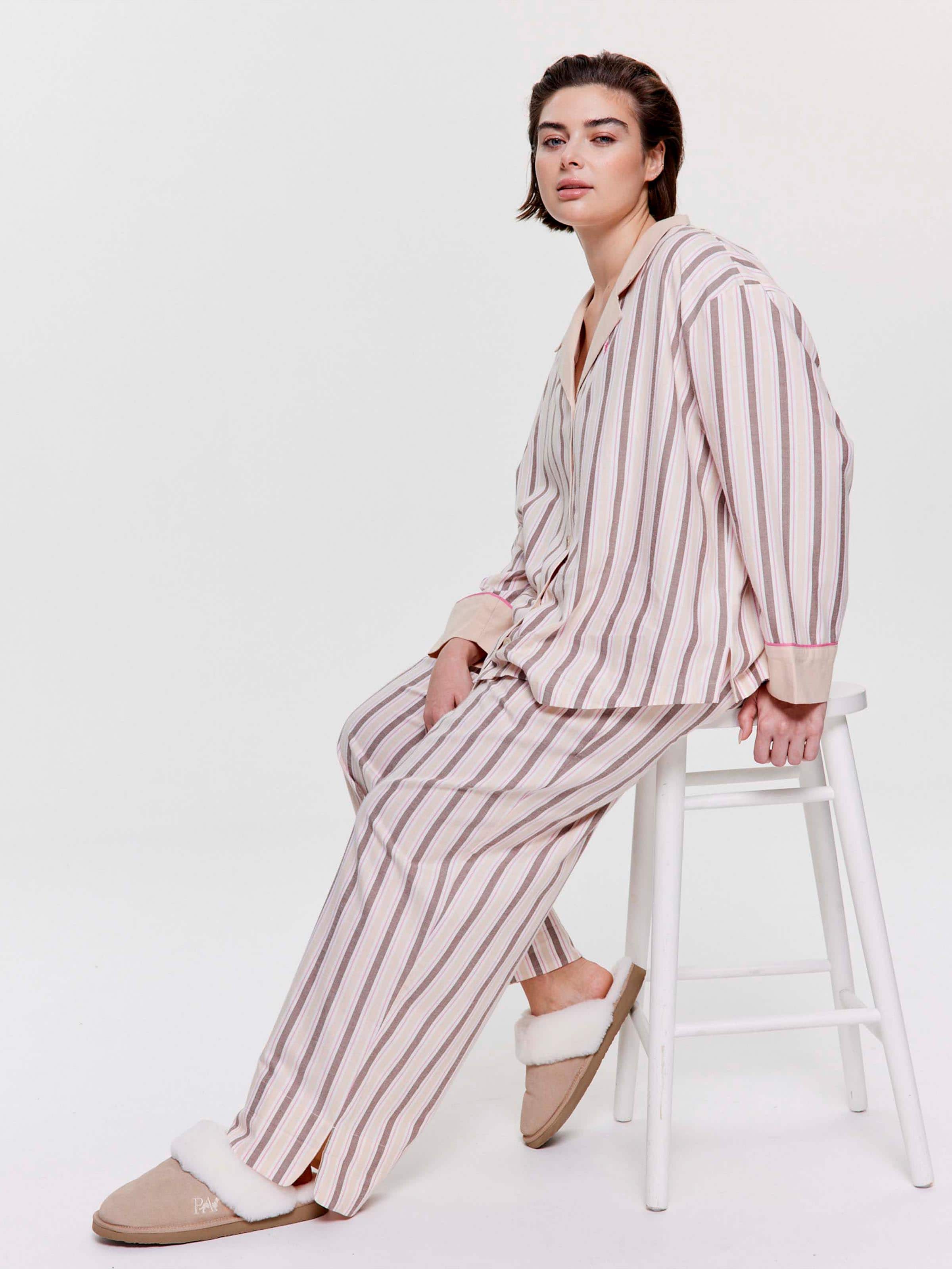 P.A. Plus Caramel & Brown Stripe 100% Cotton Classic Pj Pant